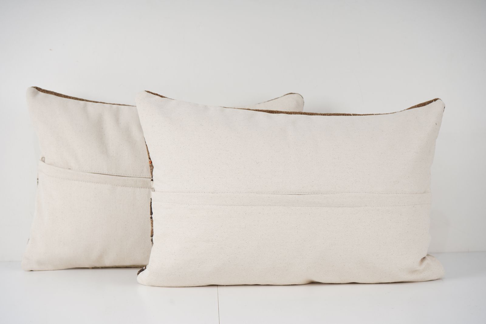 Turkish Hemp Kilim Pillow Cover, Set Of Two White Striped Anatolian Cushion Cover, Pair Organic Tribal Pillowcase photo Textiles