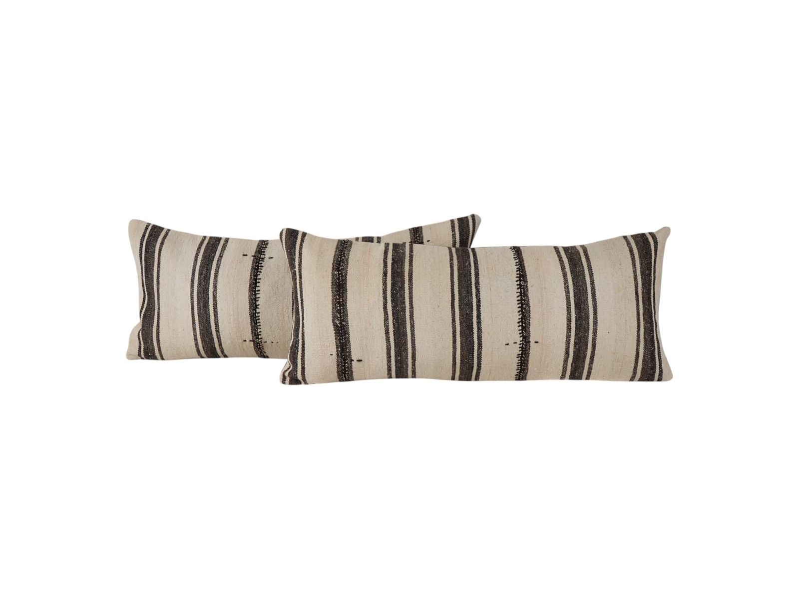 Hemp Pillow Cases Made From A Vintage Turkish Hemp Kilim, Set Of Two Mid 20th Century Bedding Cushion Cover, Wool Queen Pillow