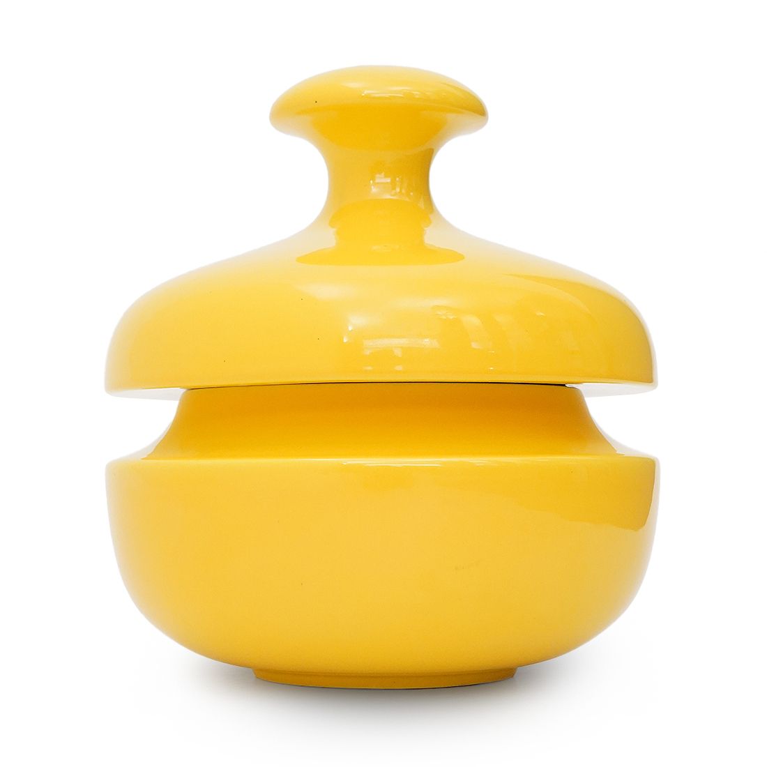 Yellow Ceramic Vase With Lid By Enzo Bioli For Il Picchio, 1970s photo vinterior