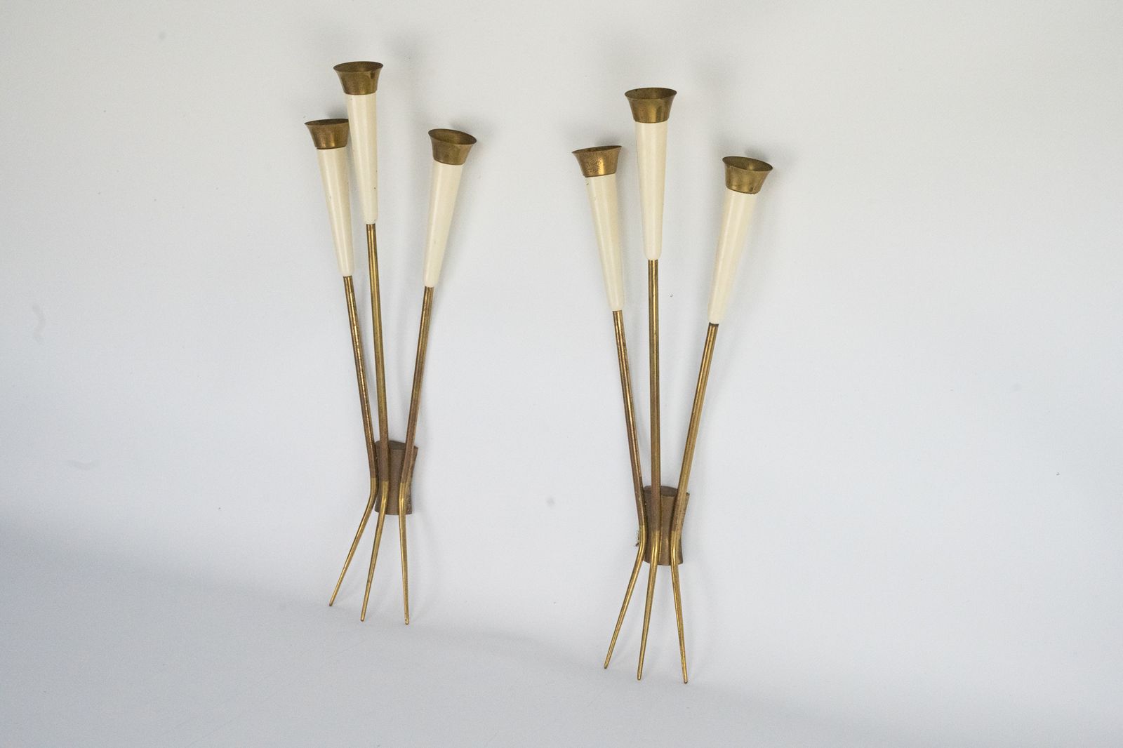 Mid Century Pair Of Large Brass Sconces Attributable To Stilnovo. Italy 1950s photo Lighting