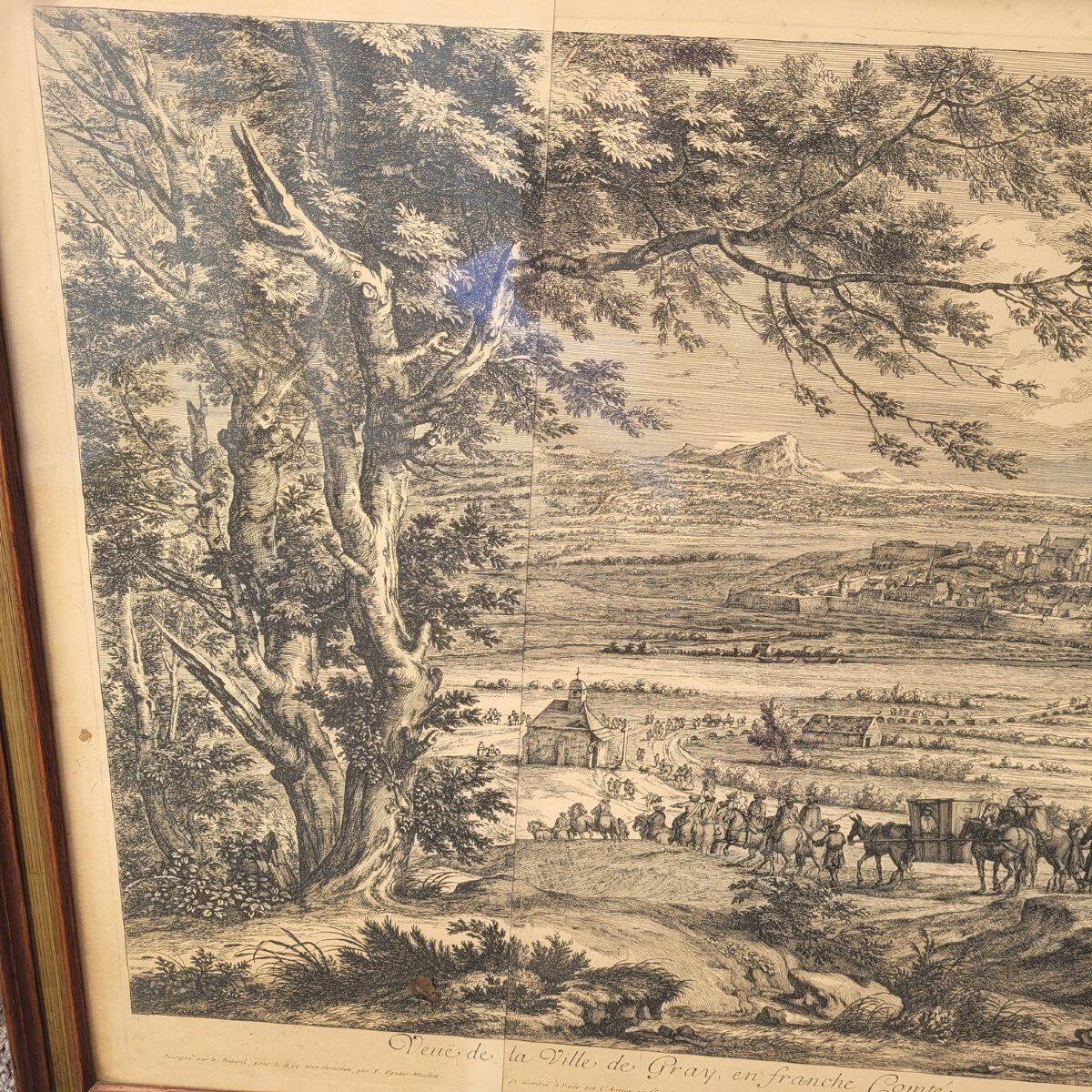 380.0 Framed Engraving, View Of Gray Franche Comté, 18th Century photo