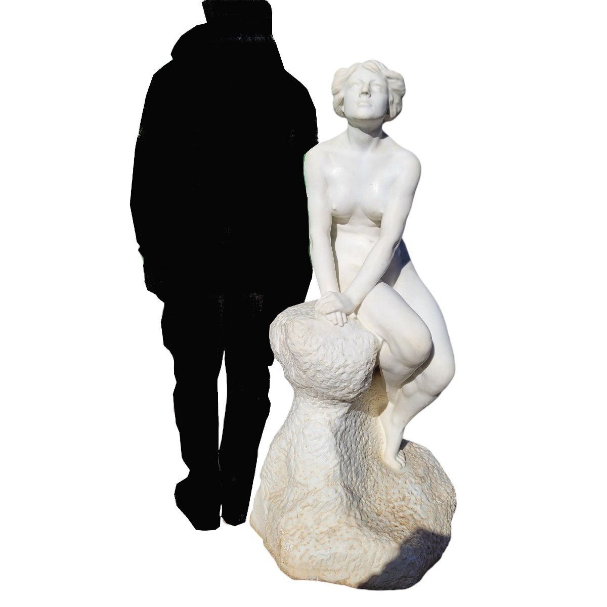 Large Bather On A Rock, Large White Marble (155cm), Late 19th Century photo Art