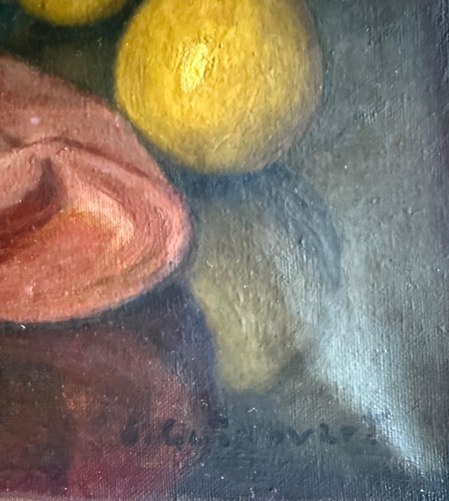 Interior With Fruits And Portrait Still Life Oil On Canvas Painting C.1945 photo furniture