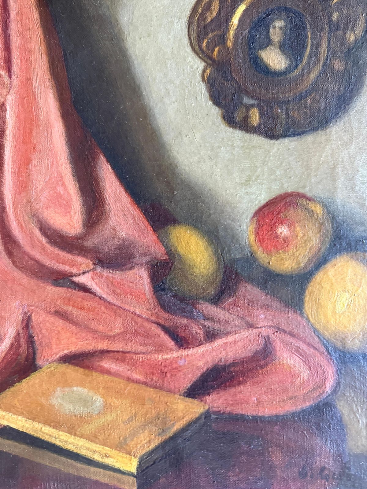 Interior With Fruits And Portrait Still Life Oil On Canvas Painting C.1945 photo buy