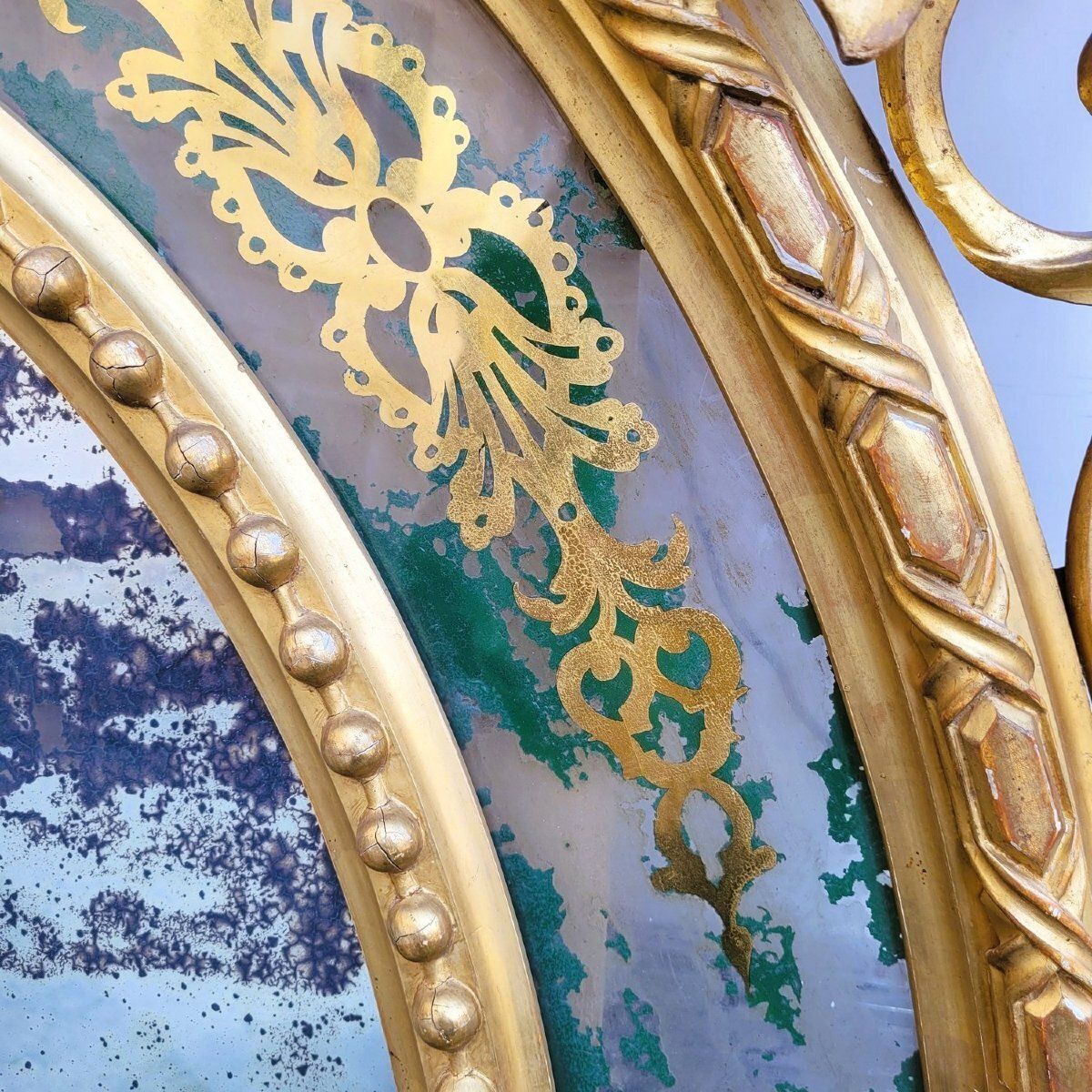 Large Oval Mirror In Gilded Wood, Napoleon III, 19th Century photo for sale