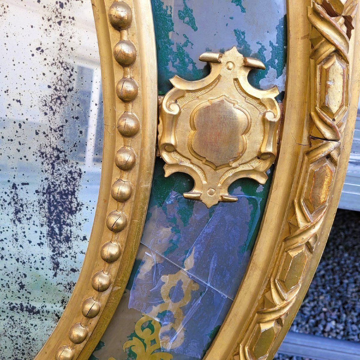 Large Oval Mirror In Gilded Wood, Napoleon III, 19th Century photo vinterior