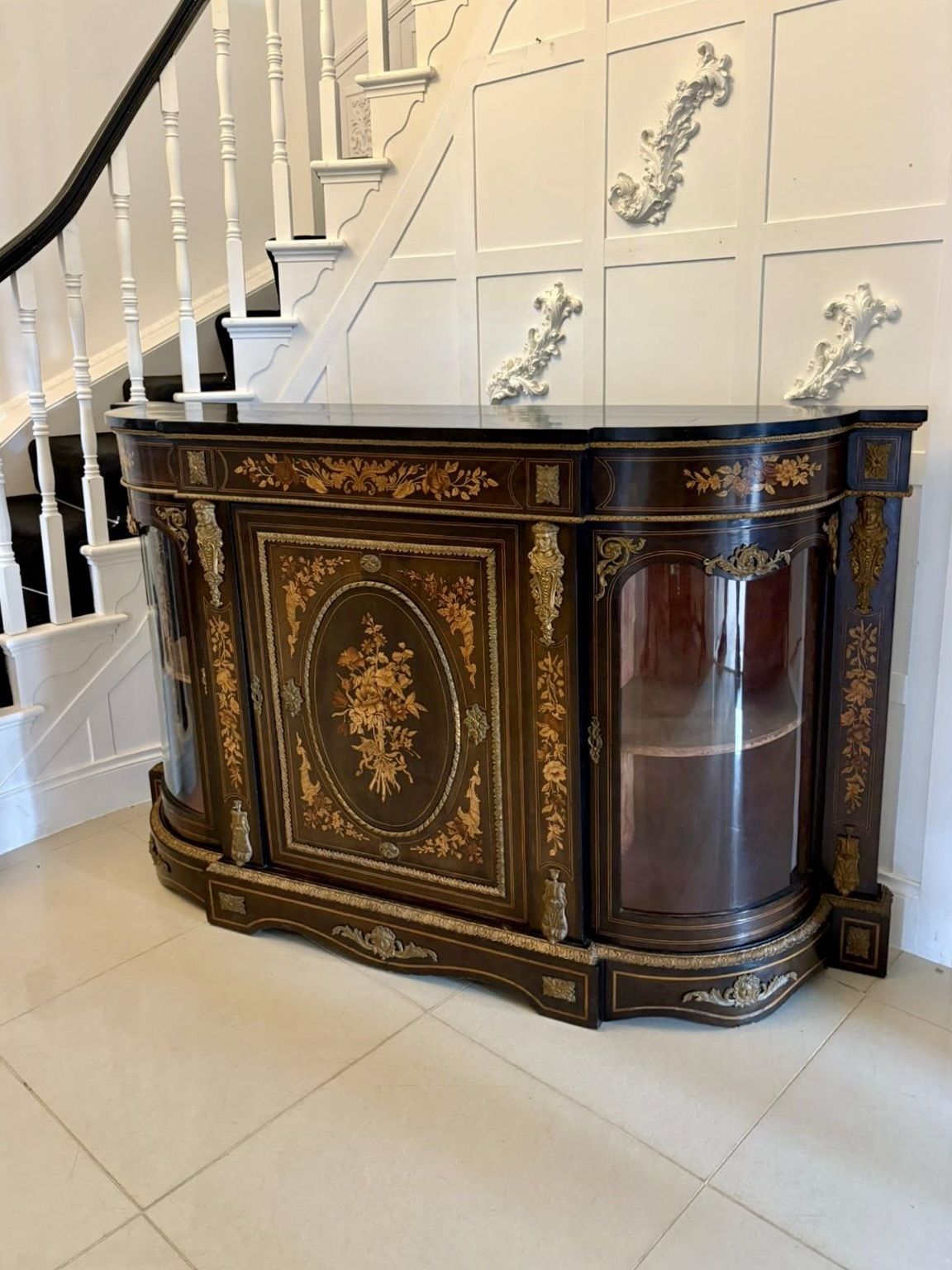 Outstanding Quality Antique 19th Century Ebonised And Inlaid Floral Marquetry Credenza photo 11500.0