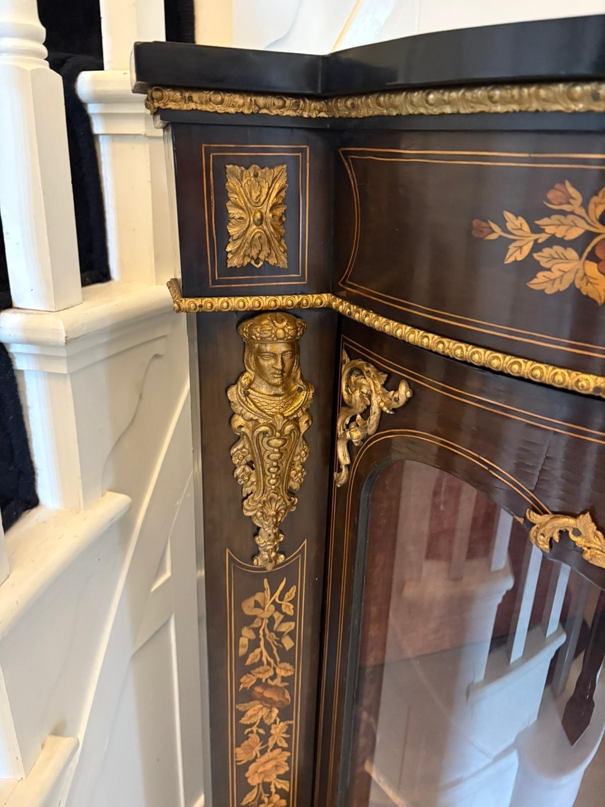 Outstanding Quality Antique 19th Century Ebonised And Inlaid Floral Marquetry Credenza photo vintage