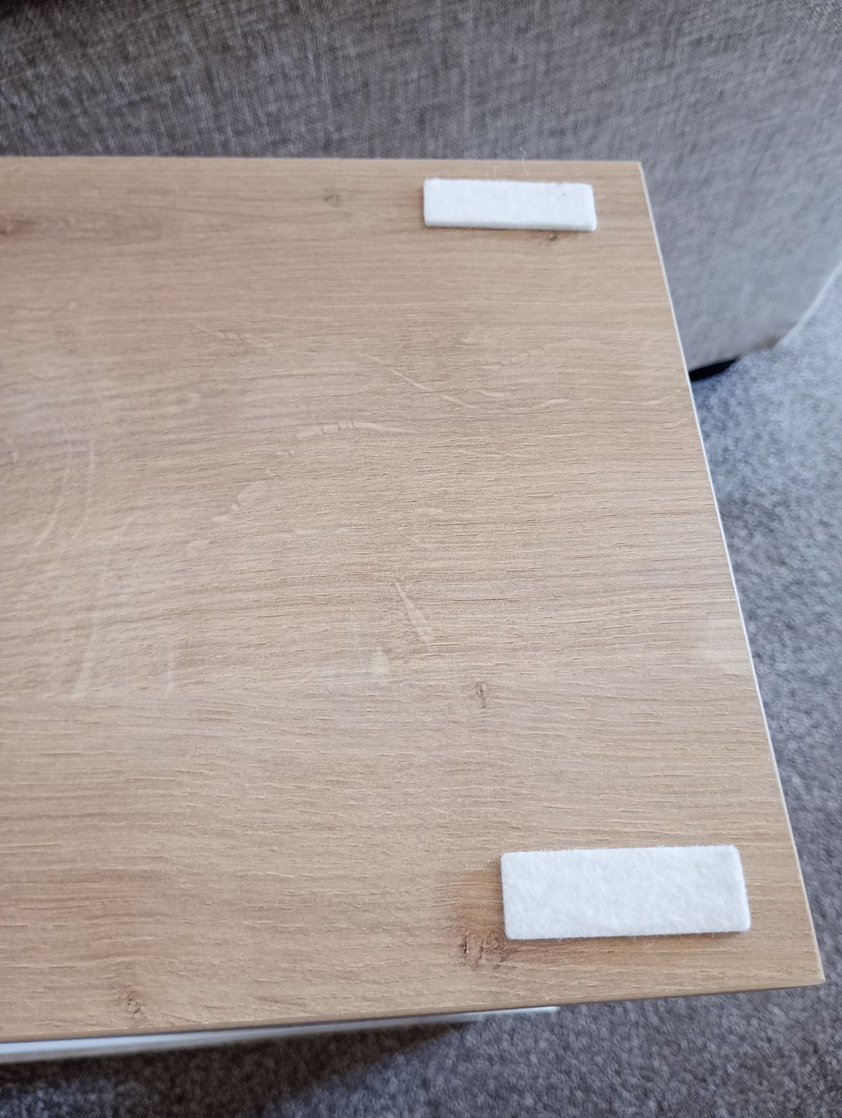 photo buy Three Shelved White And Wood Effect Bookcase/Table With Water Colour And Jade Green Applied Paper.