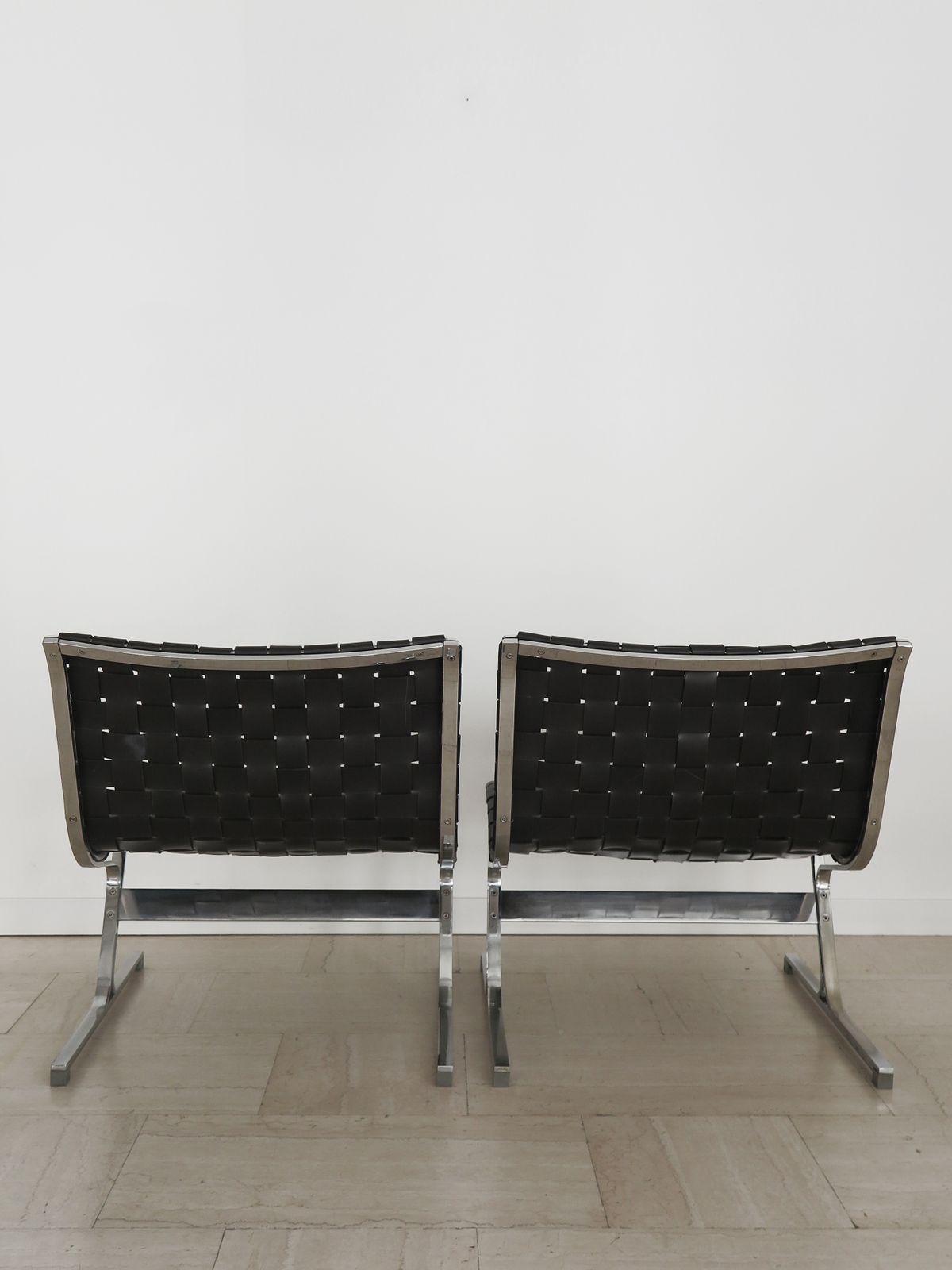 Luar Ross Littel For Icf Midcentury Black Leather Metal Armchairs, Iatly 1965 photo 7900.0