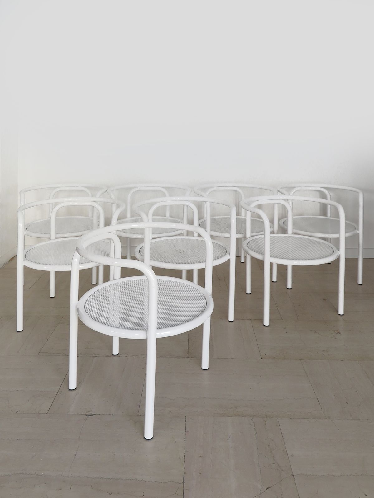 Gae Aulenti For Poltronova White Metal Chairs Model Locus, Italy 1960s photo Garden Furniture