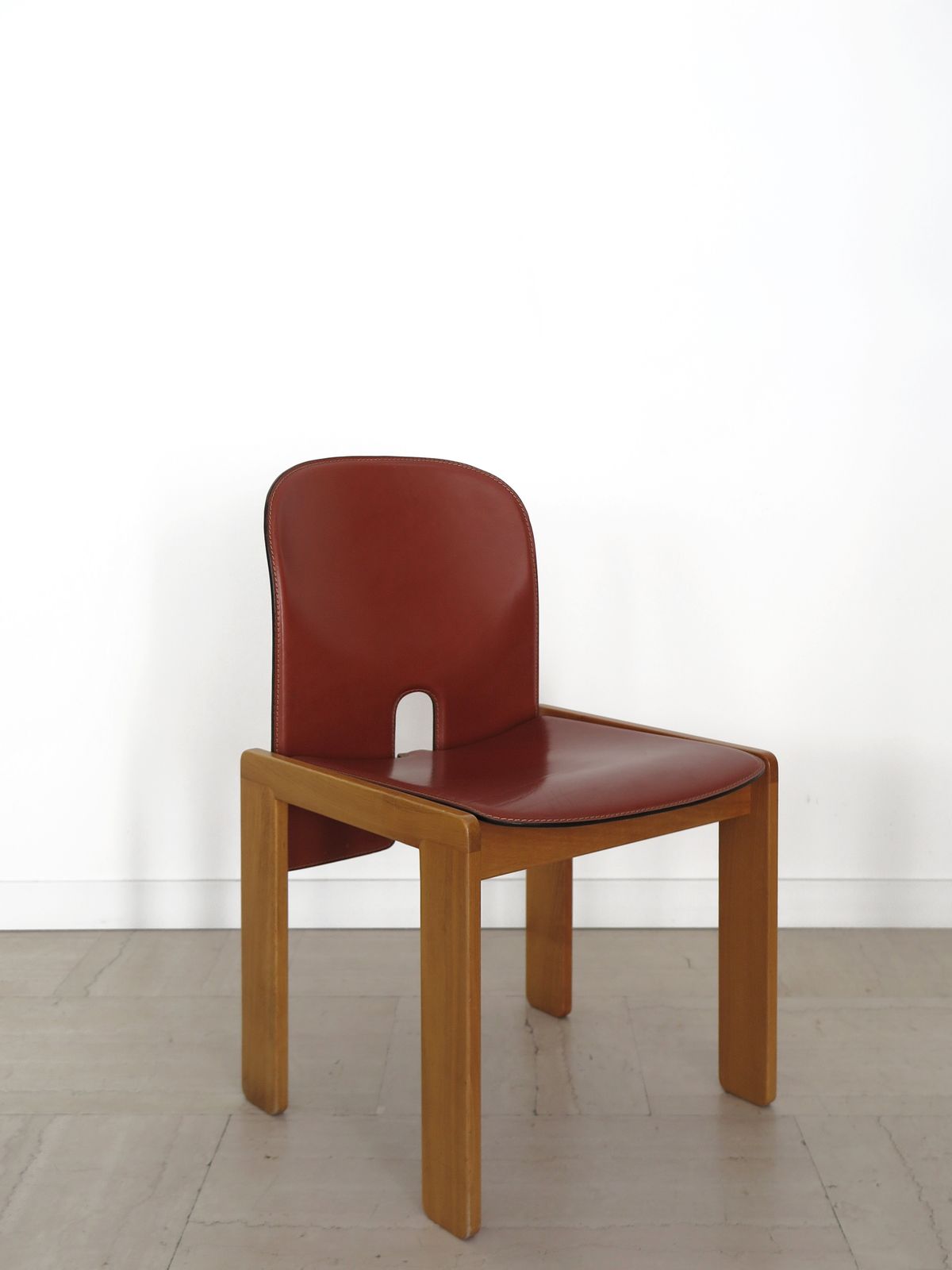 Afra Tobia Scarpa Cassina Midcentury Leather Wood Dining Chairs, Italy 1960s photo vintage