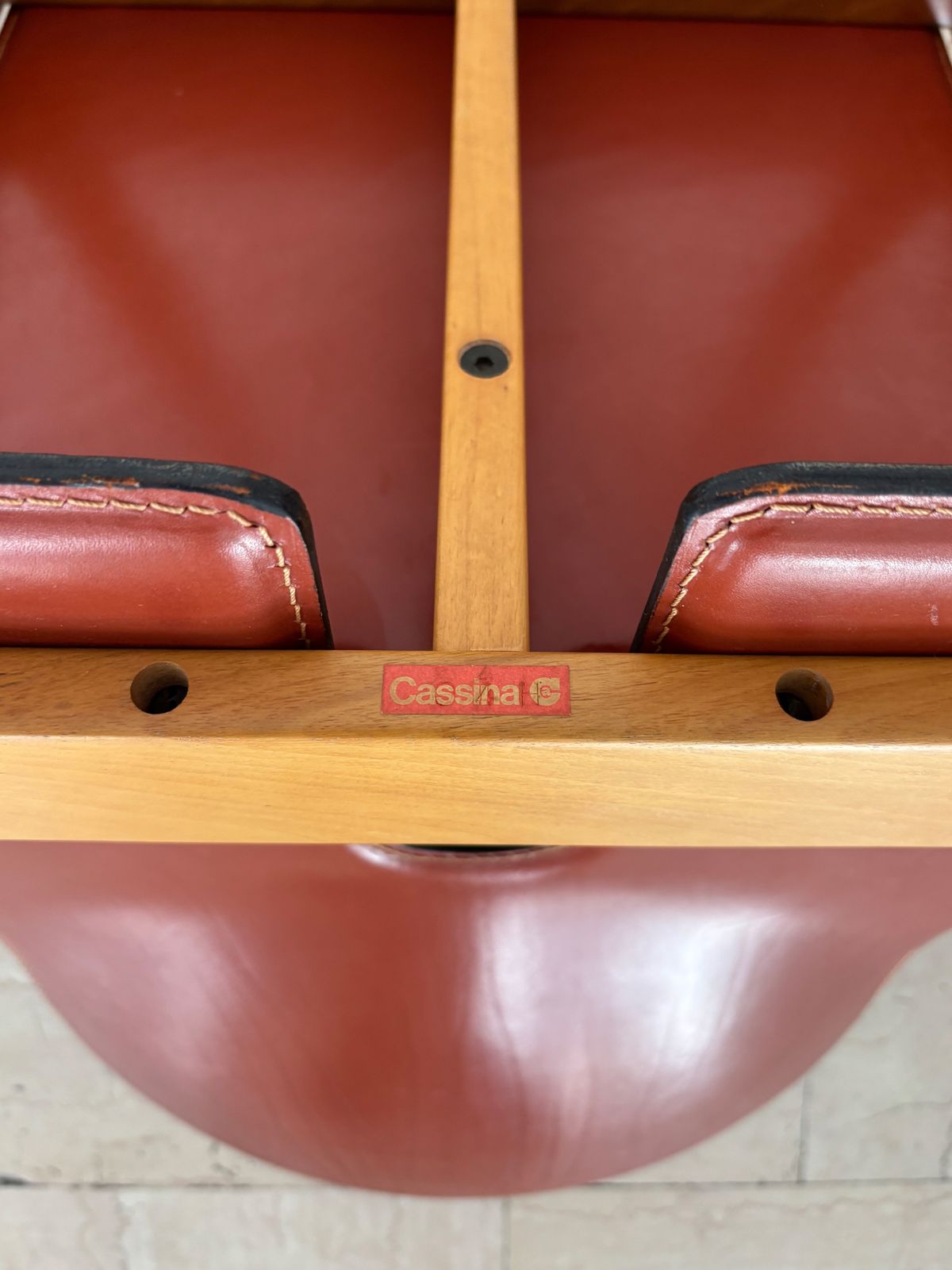photo buy Afra Tobia Scarpa Cassina Midcentury Leather Wood Dining Chairs, Italy 1960s