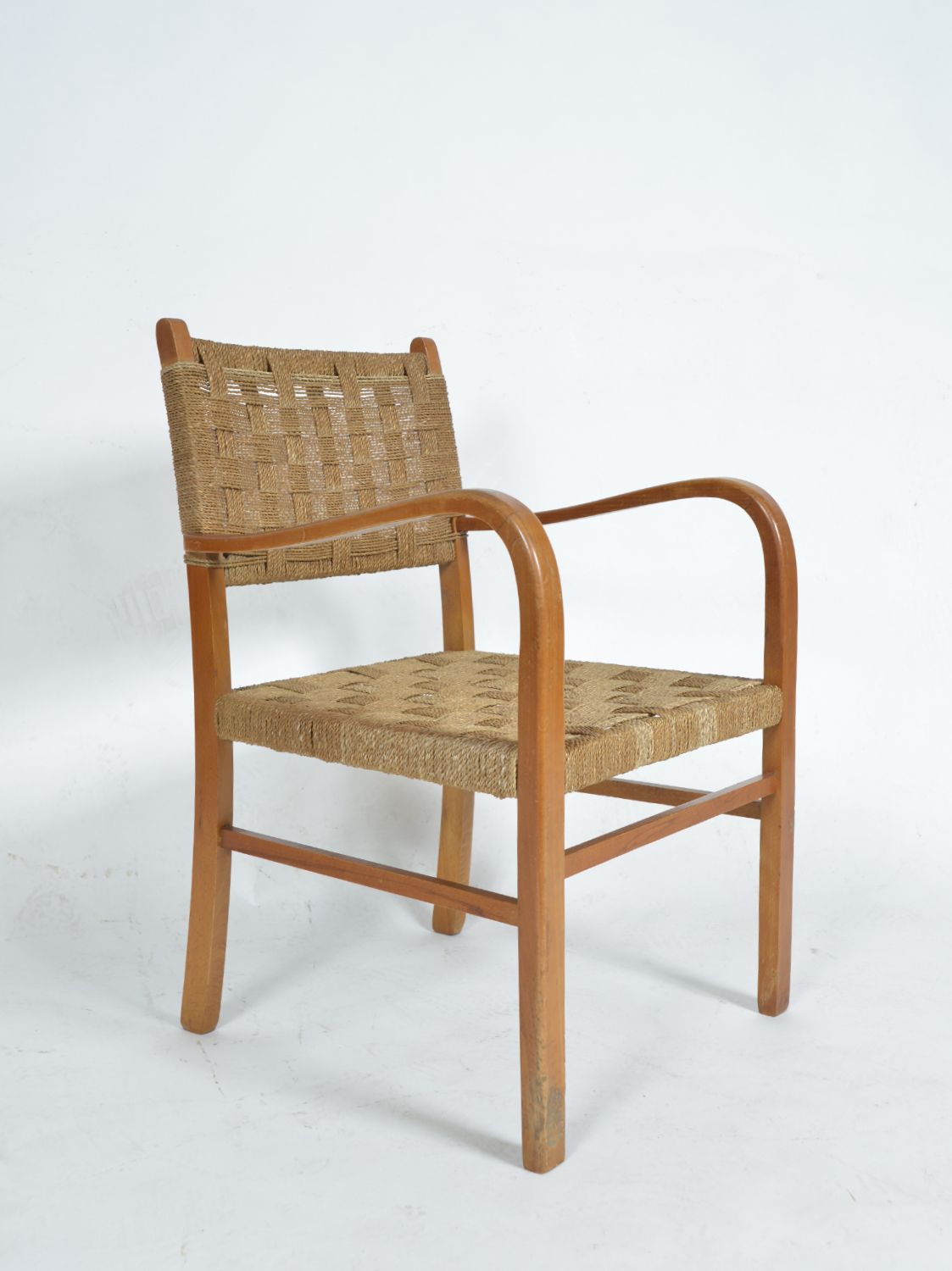 1930s Swedish Beech Rope Cord Armchair By Axel Larsson For Bodafors Scandinavian Midcentury photo for sale