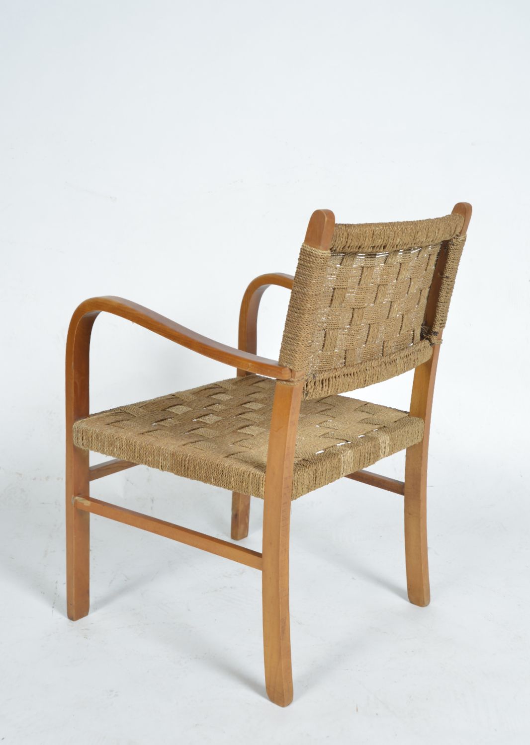 1930s Swedish Beech Rope Cord Armchair By Axel Larsson For Bodafors Scandinavian Midcentury photo Furniture