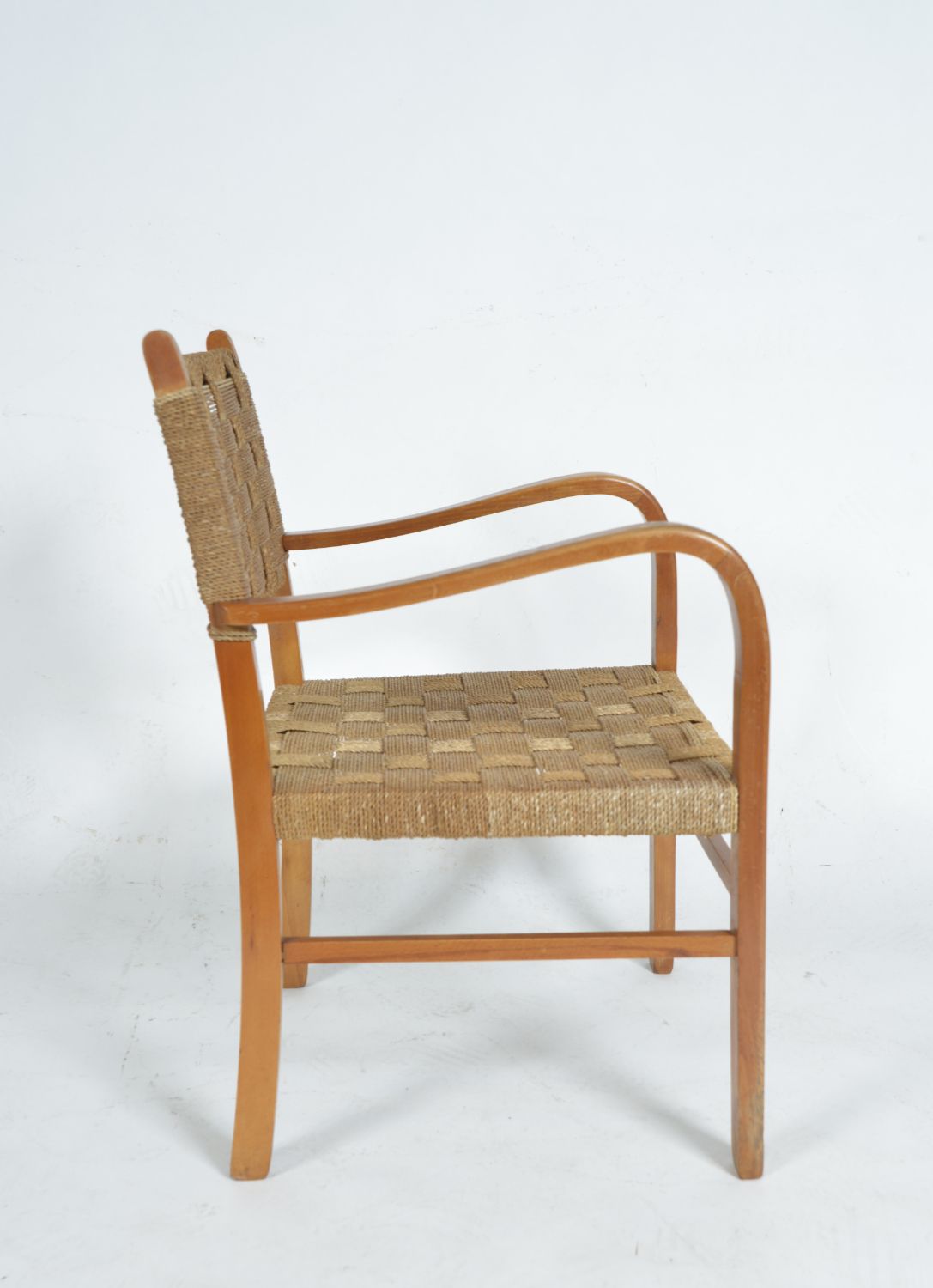 1930s Swedish Beech Rope Cord Armchair By Axel Larsson For Bodafors Scandinavian Midcentury photo furniture