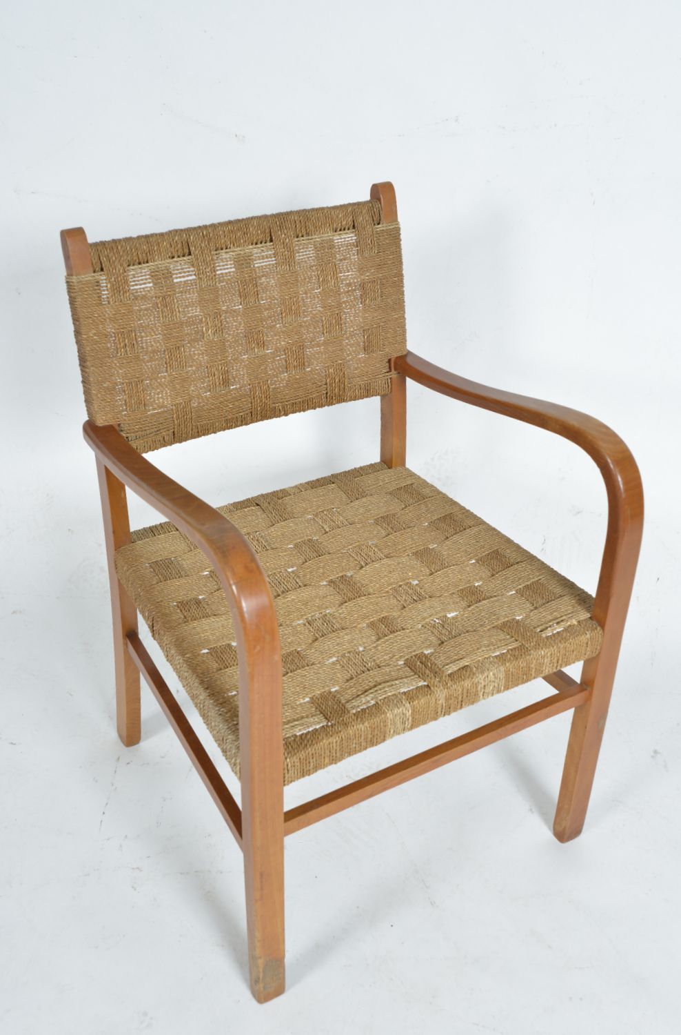 1930s Swedish Beech Rope Cord Armchair By Axel Larsson For Bodafors Scandinavian Midcentury photo 495.0