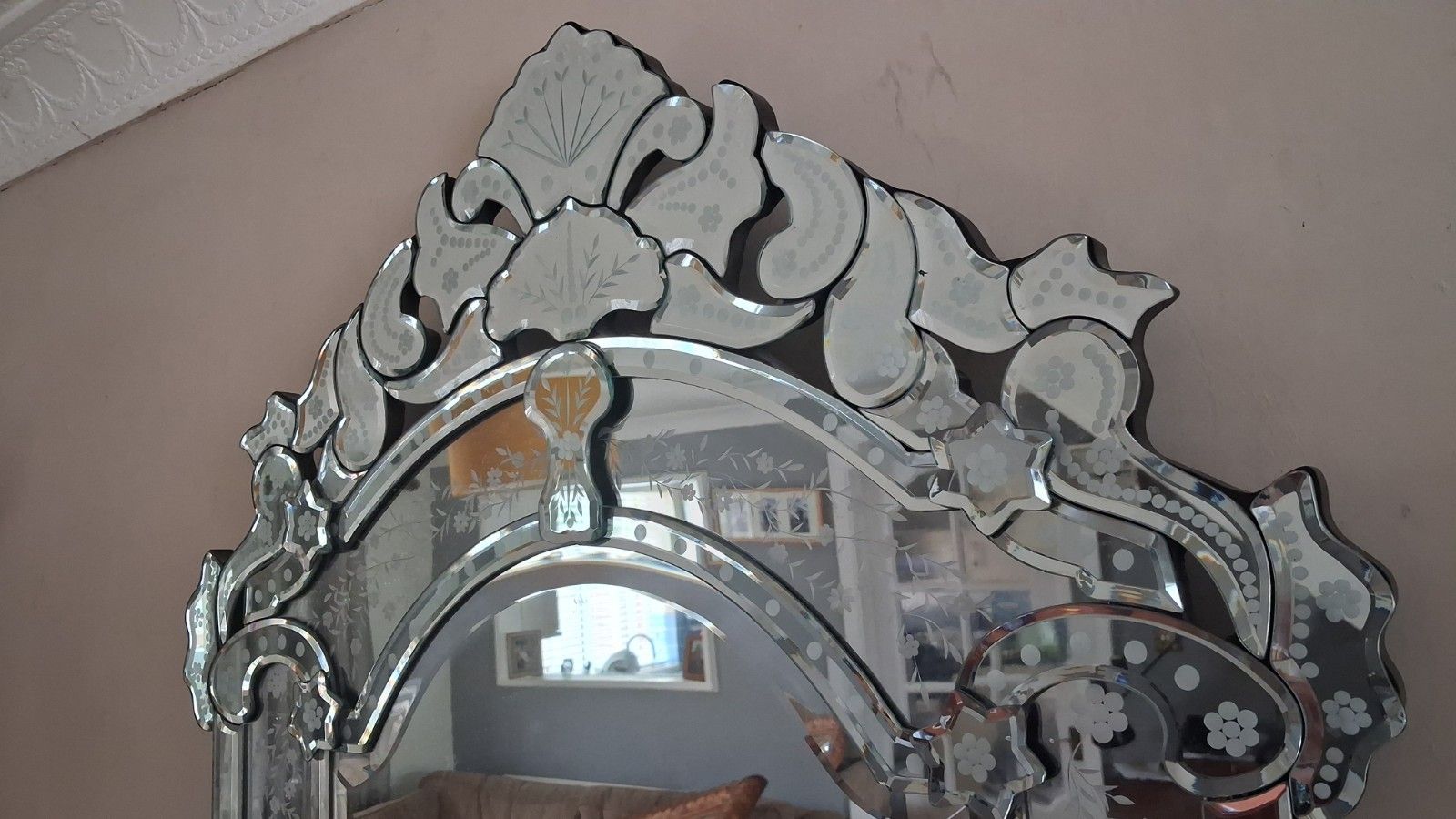 Beautiful Venetian Etched And Bevelled Glass Ornate Large Mirror photo furniture