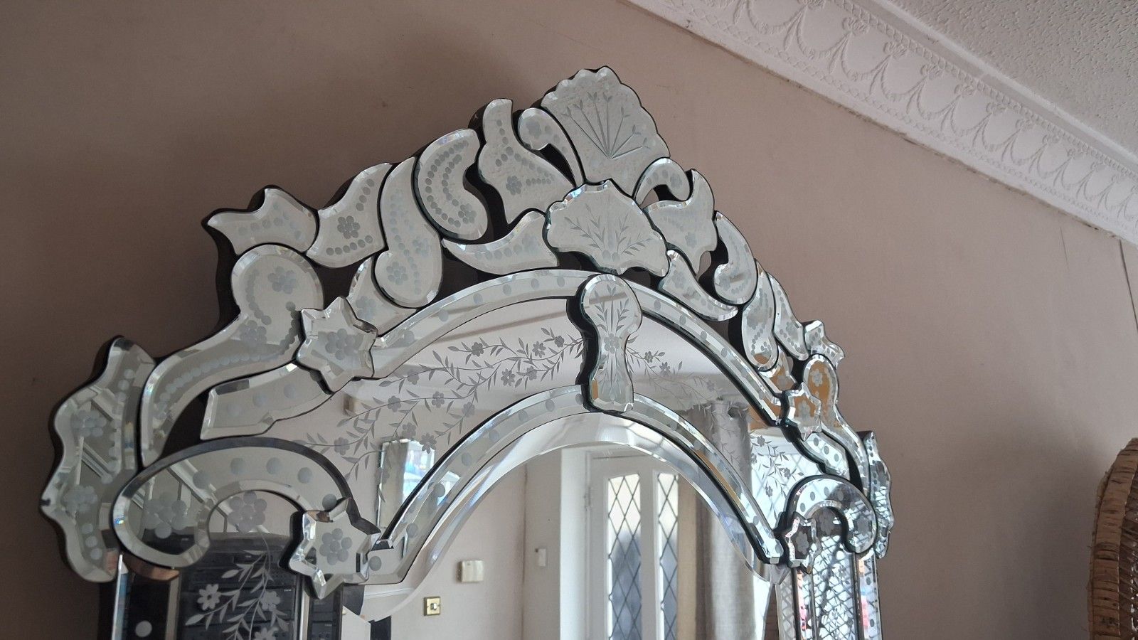 photo furniture Beautiful Venetian Etched And Bevelled Glass Ornate Large Mirror