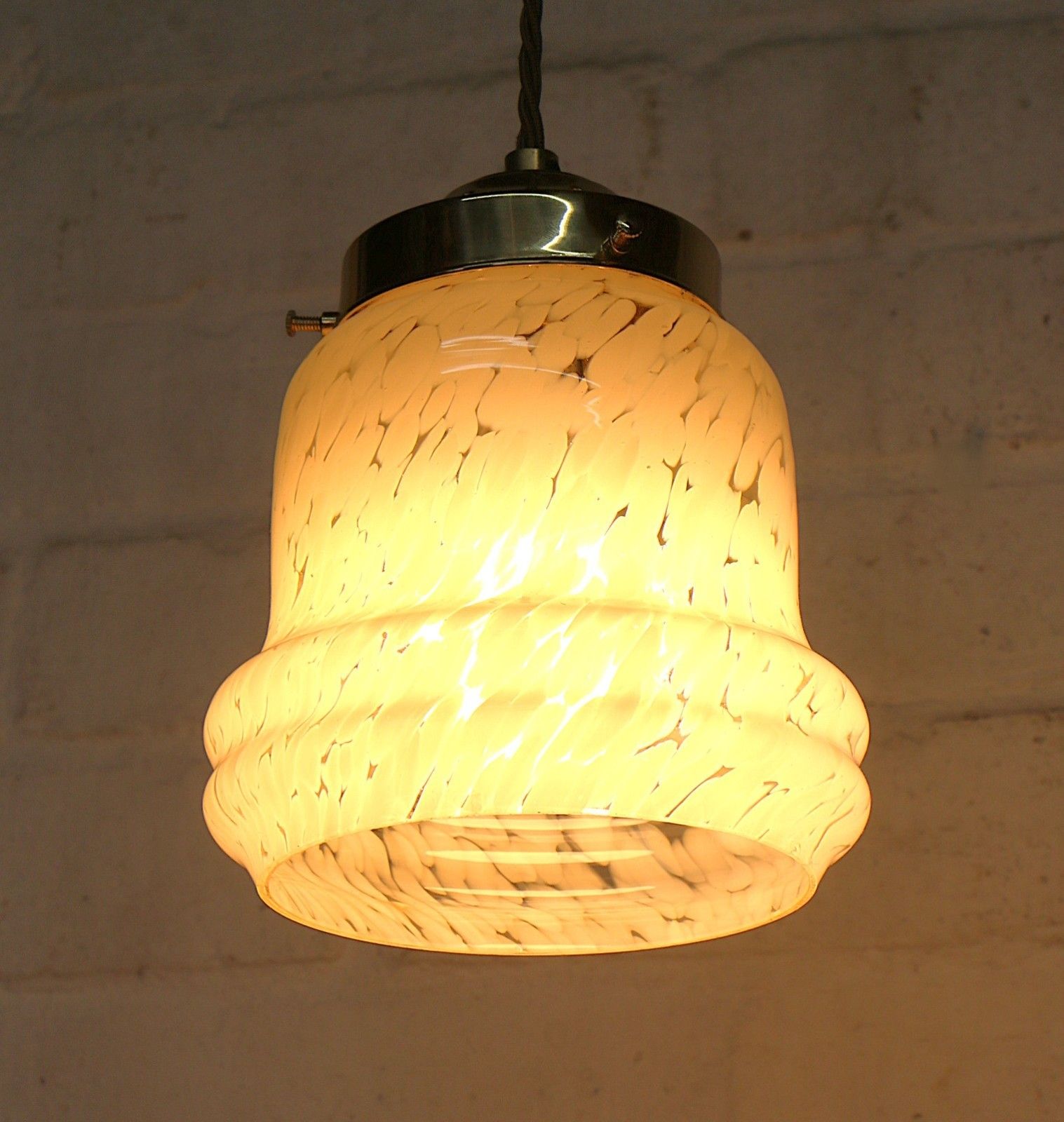 photo buy Ceiling Light Antique Art Deco Yellow Glass Pendant With Gallery & Fittings