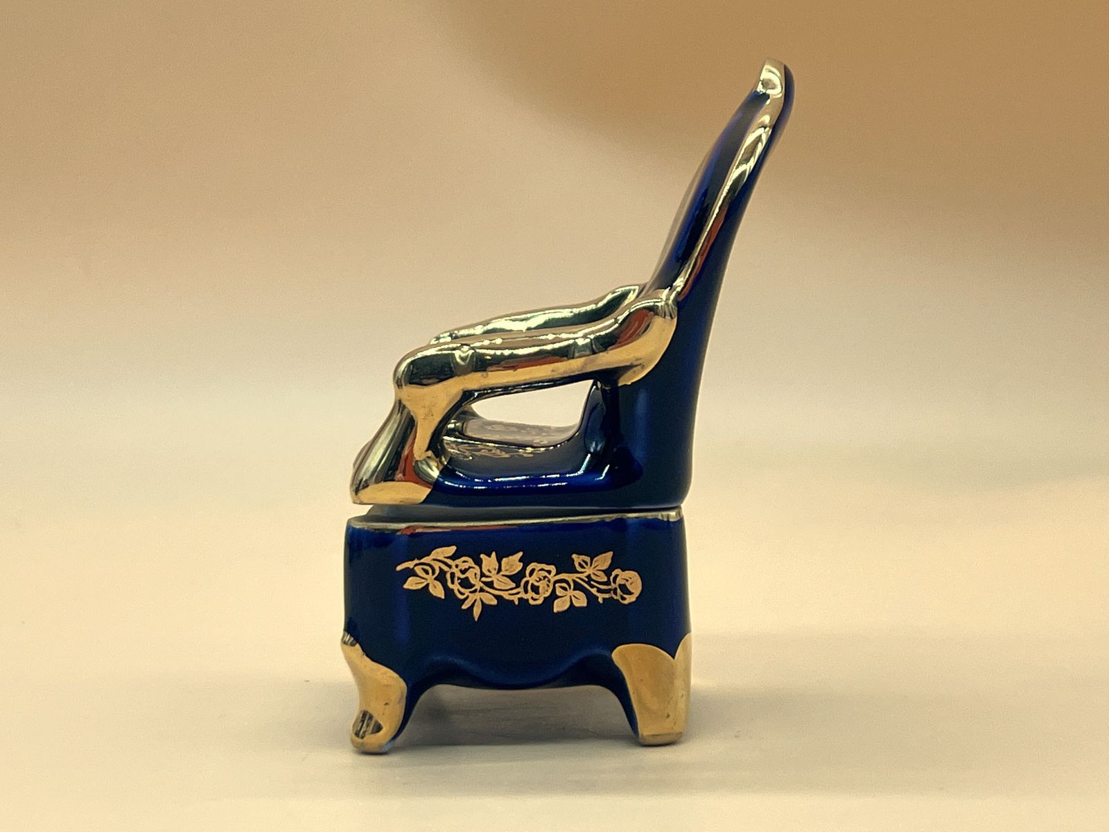 Set Of Limoges Porcelain Cobalt & Gold Sofa And 2 Chairtrinket / Jewelry Boxes. photo 95.0