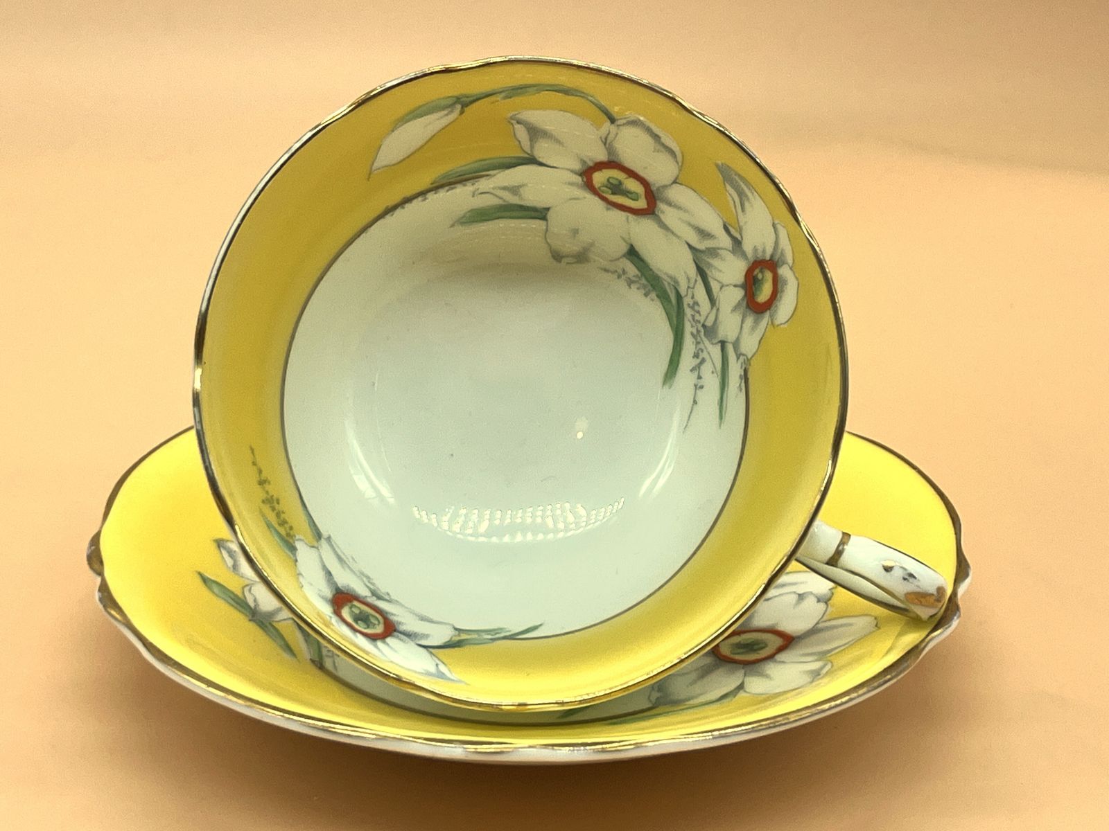 Art Deco Paragon China Double Warrant Narcissus (Daffodil) Tea Cup & Saucer Duo. No A539. C1939   49. photo vinterior