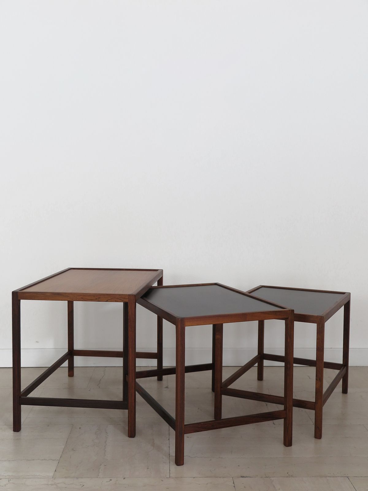 Kurt østervig Scandinavian Dark Wood Nesting Tables Set, Denmark 1960s photo Furniture