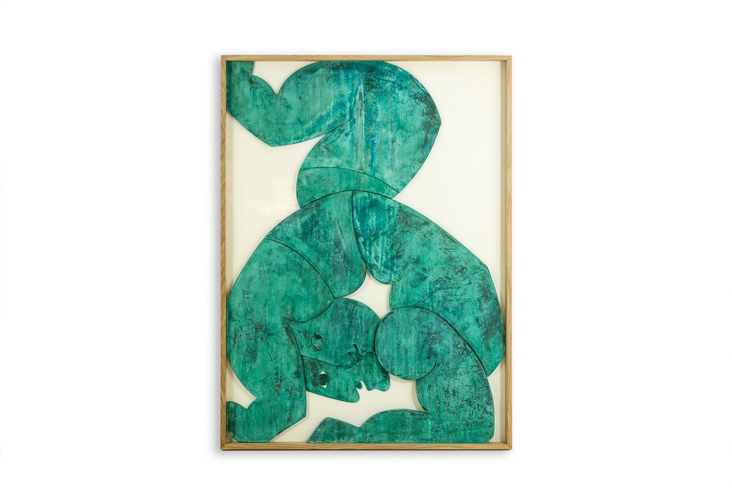 'The Twins', Bas Relief Framed In Oak Wood And Patinated Copper