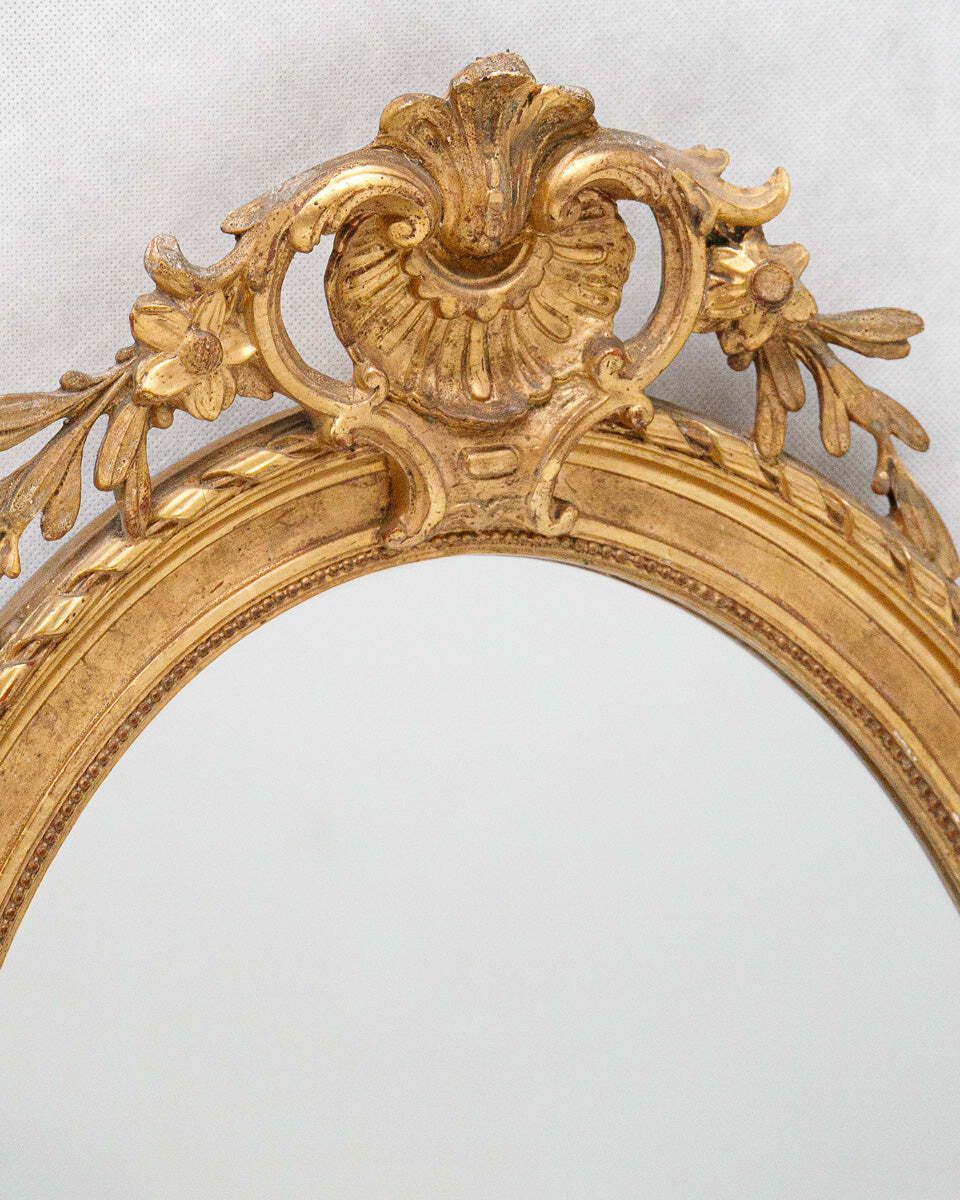 Zeldzaam Paar Antieke Franse Ovale Spiegels Met Bladgoud, 19e Eeuw photo furniture