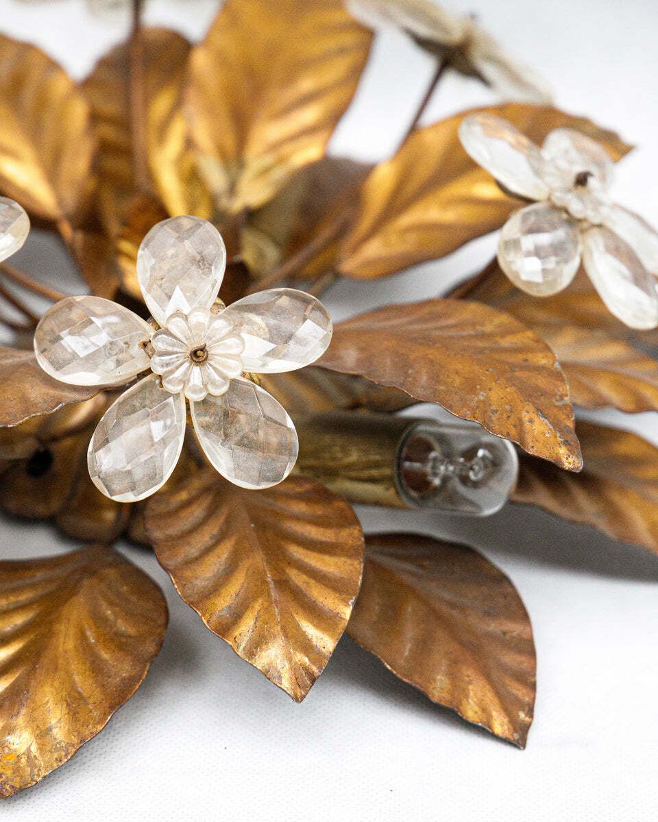 Vintage Vergulde Metalen Bloemvormige Wand  Of Plafondlamp photo furniture