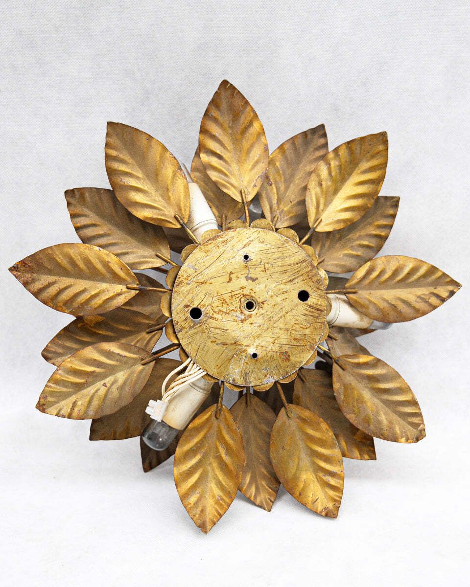 Vintage Vergulde Metalen Bloemvormige Wand  Of Plafondlamp photo buy