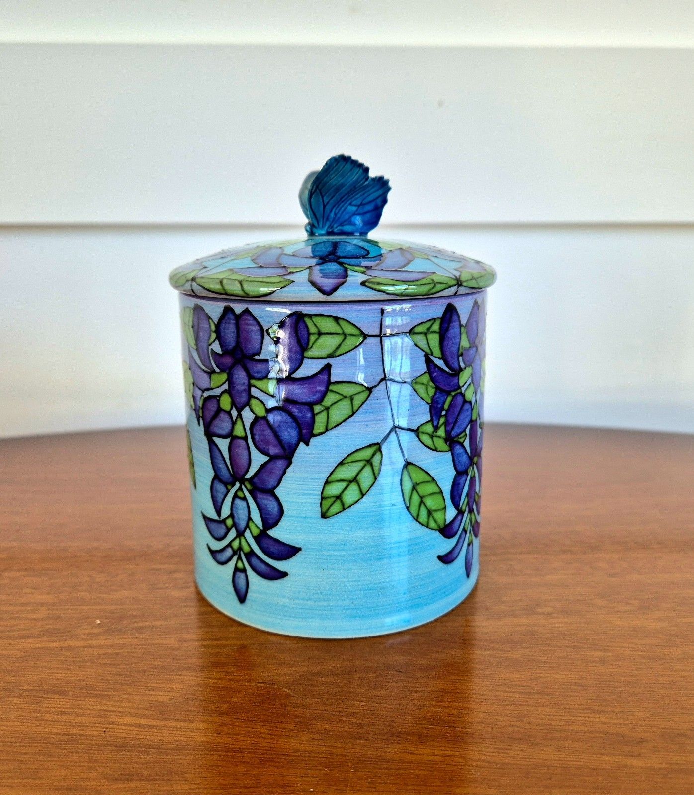 Dennis Chinaworks Trial 3 Blue Lidded Pot With Butterfly Finial photo Home Decor