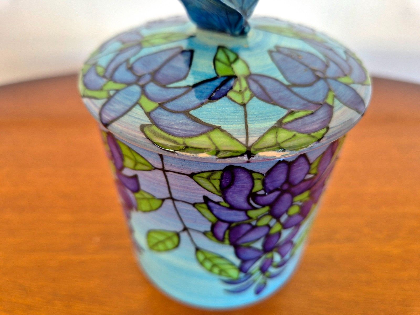 Dennis Chinaworks Trial 3 Blue Lidded Pot With Butterfly Finial photo vintage