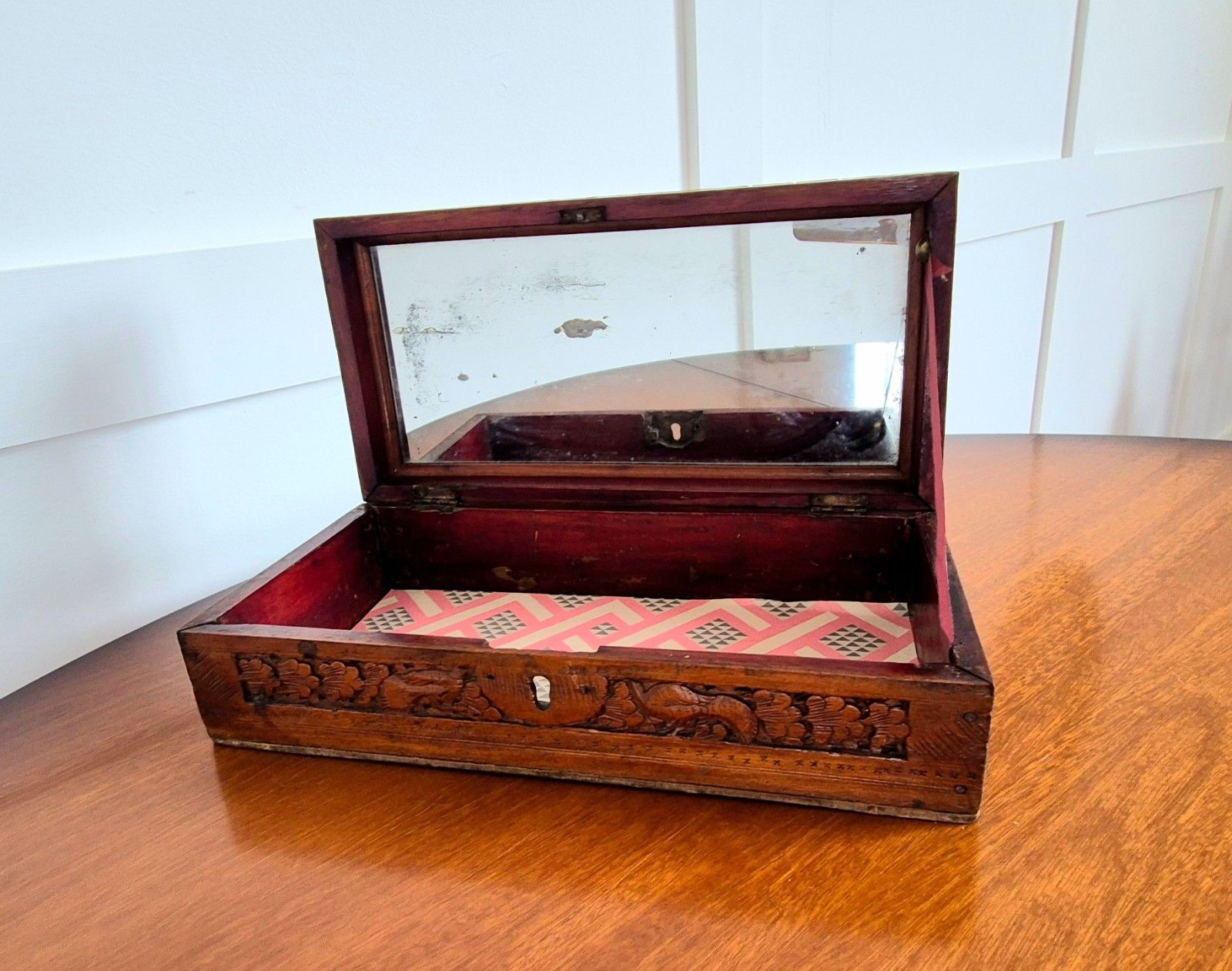 Early 20th Century Anglo Indian Carved Wooden Jewellery Box photo Home Decor