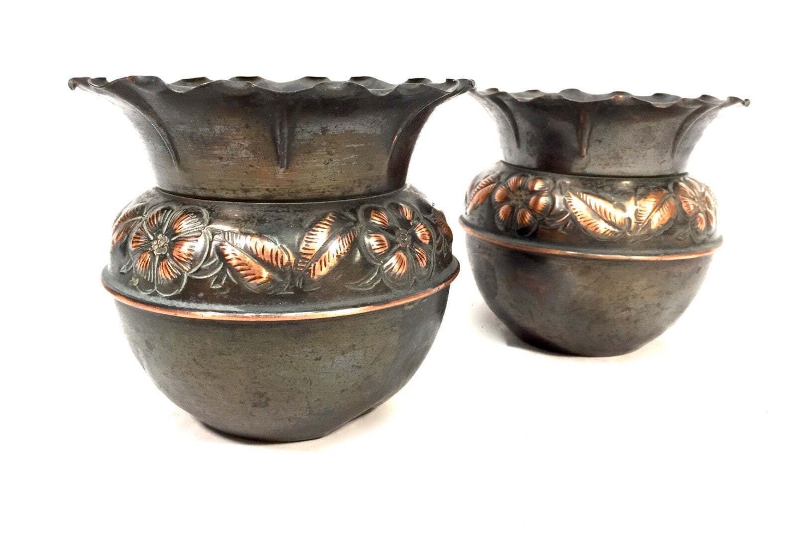 Antique Pair Of Arts & Crafts Copper Planters / Plant Pots / Art Nouveau C1900 photo furniture