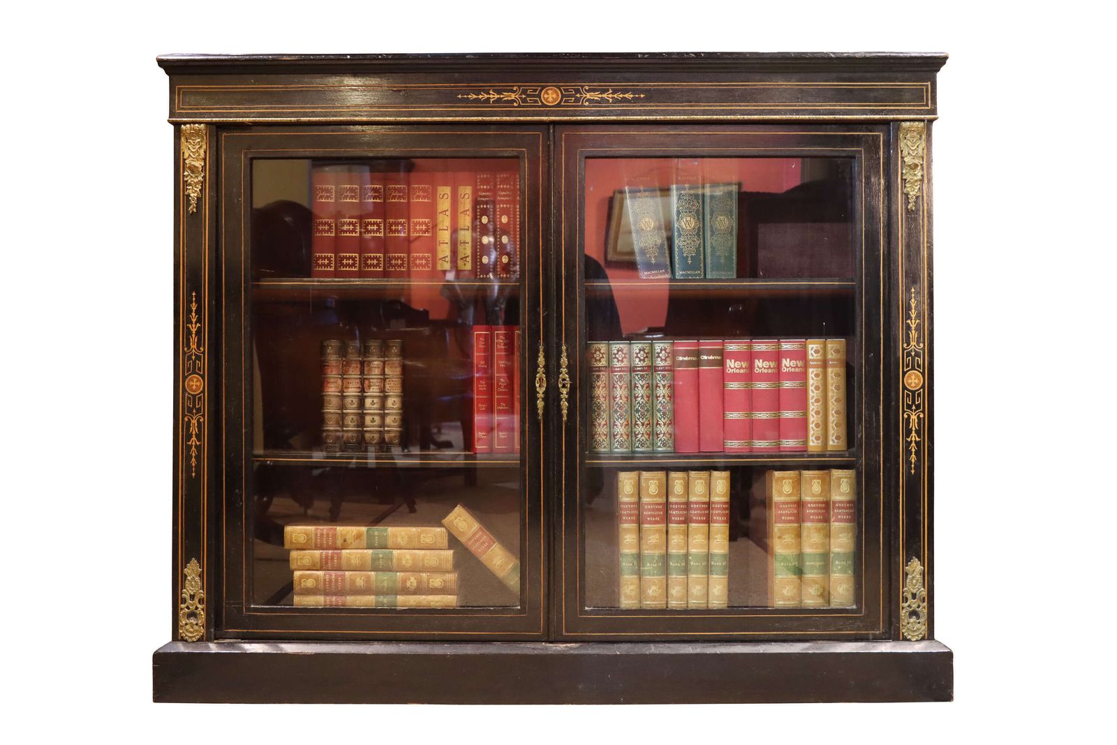 A Fine Victorian Ormolu Mounted, Inlaid, Ebonised Two Door Pier Cabinet
