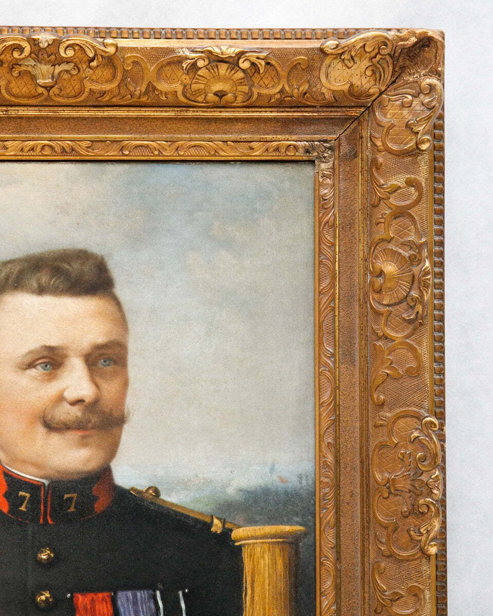 19th C Oil Portrait Of A Decorated Gentleman With Icy Blue Eyes photo for sale