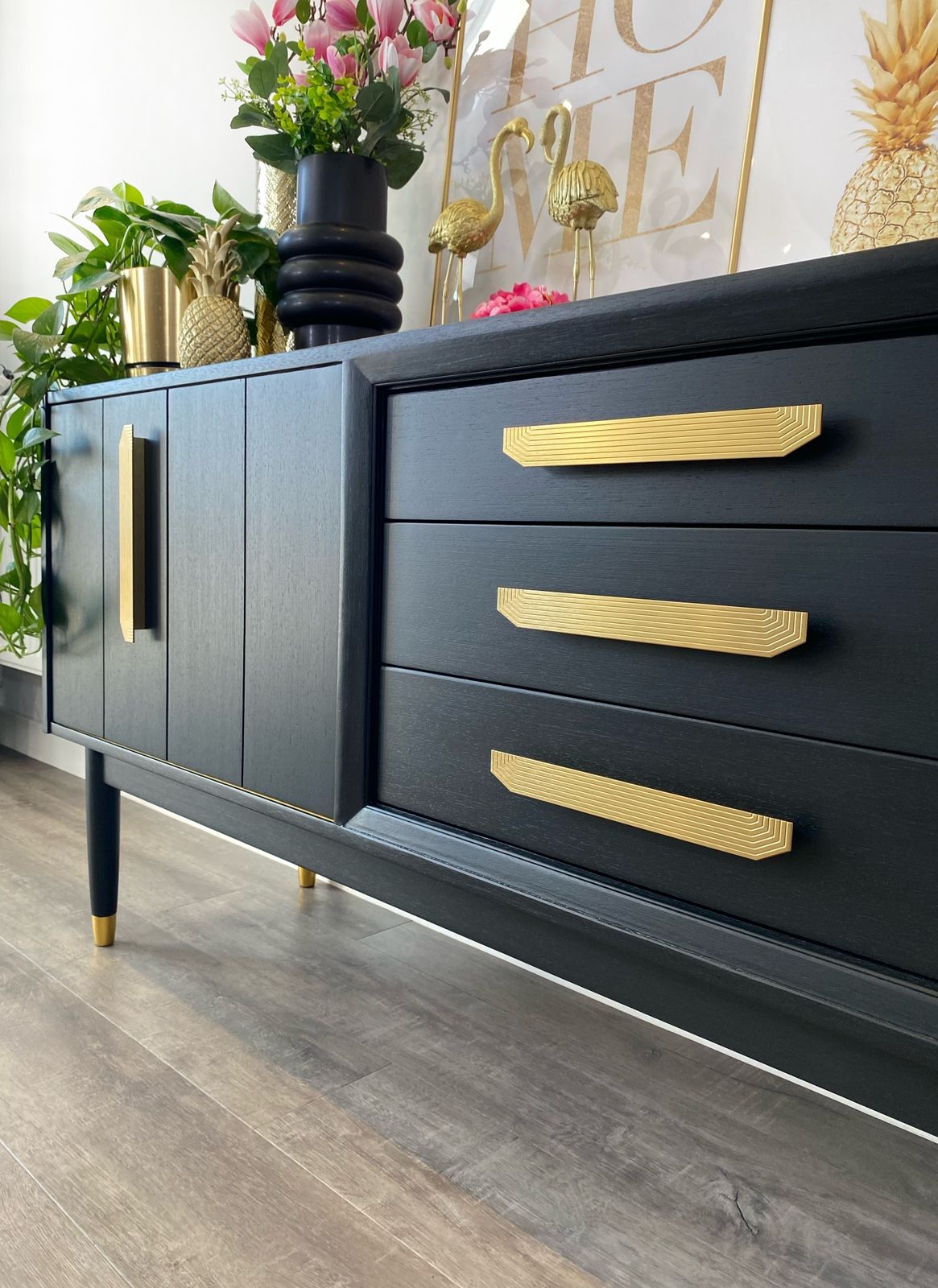 Mid Century Modern G Plan Sideboard Painted Black With Gold Handles photo furniture