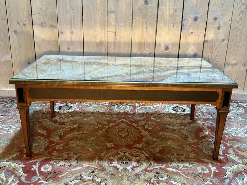 Table Basse De Style Louis XVI En Marbre Et Merisier