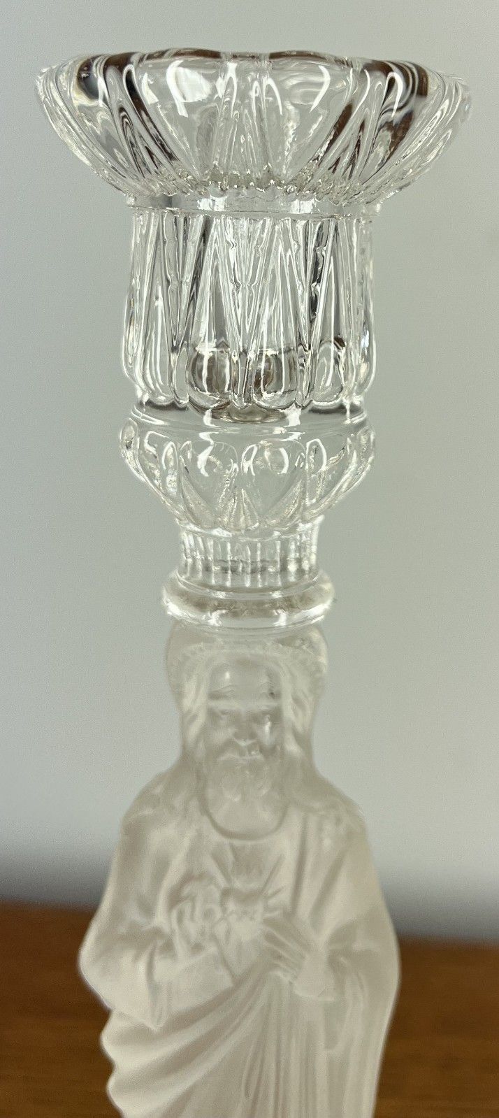 Home Decor Candlesticks Pair Vintage Glass Religious Jesus & Mary Holders Lot 4021 photo