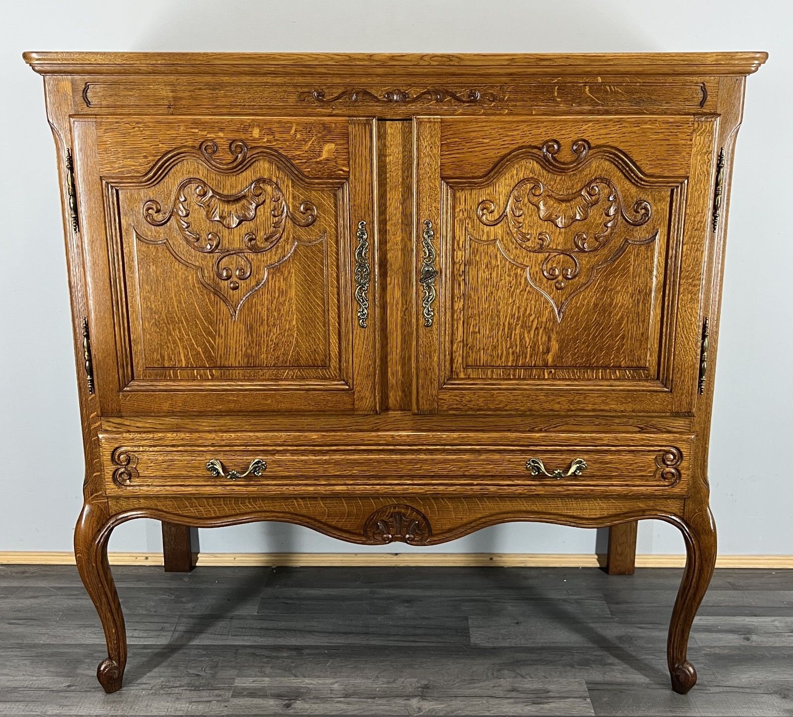 Cabinet Vintage French Louis Style Oak Carved Sideboard With Drawer Lot 4017 photo furniture