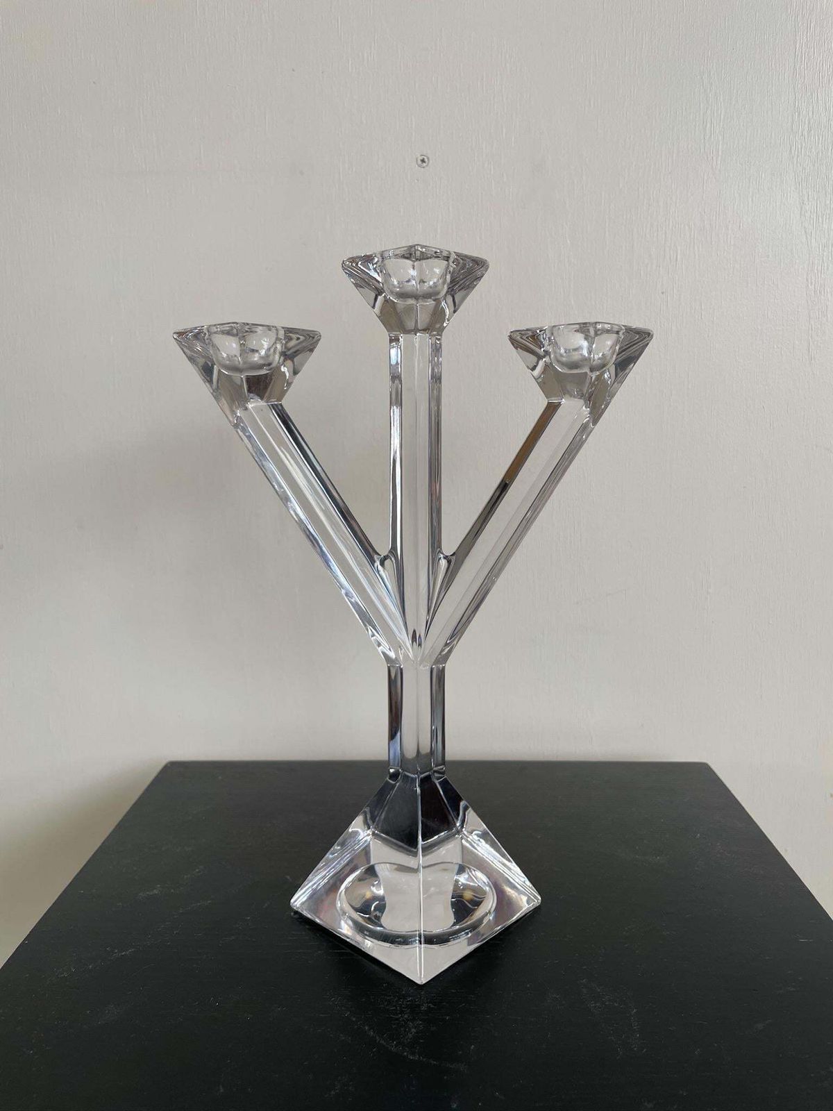 Vintage Villeroy And Boch Crystal Glass Trio Angular Hollywood Regency Candlestick photo buy