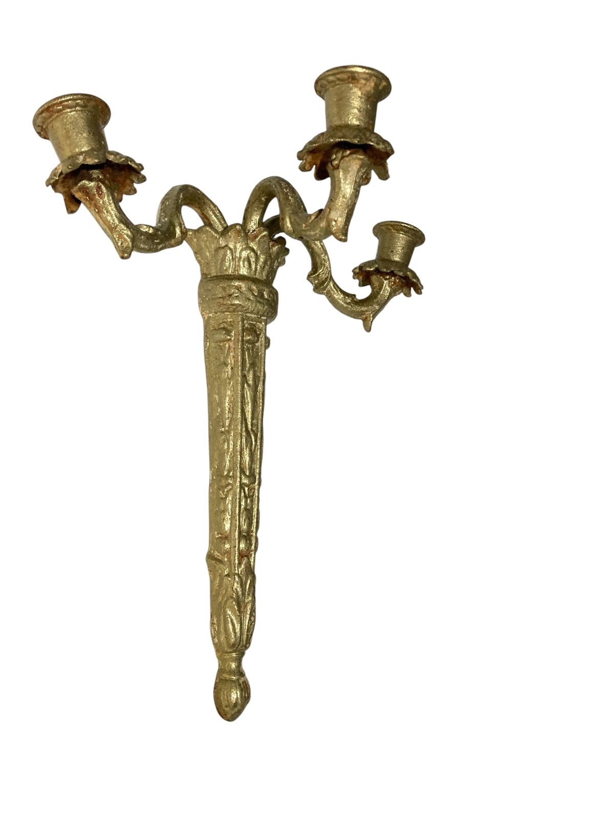 Pair Of Ornate Reclaimed Cast Iron Wall Sconces Candelabra Gilt Style Finish photo furniture