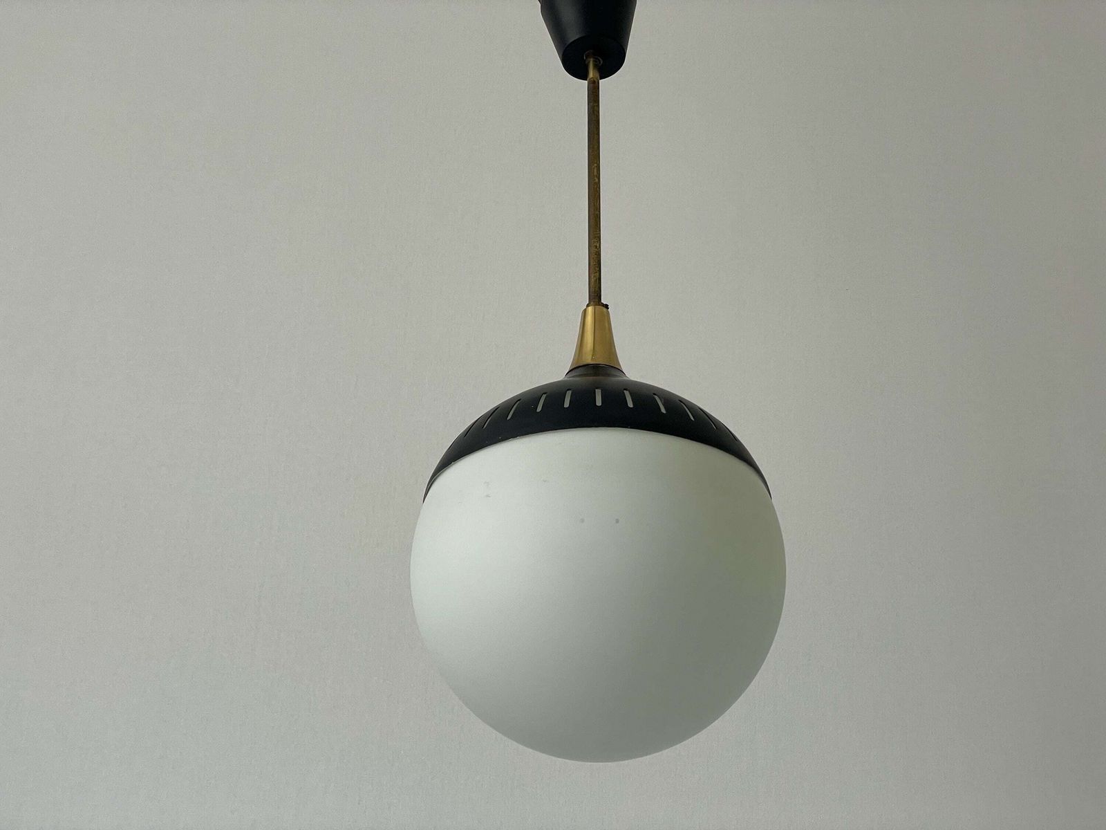 Black Metal And Glass Pendant Lamp, In Style Of Stilnovo, 1960s, Italy photo vinterior
