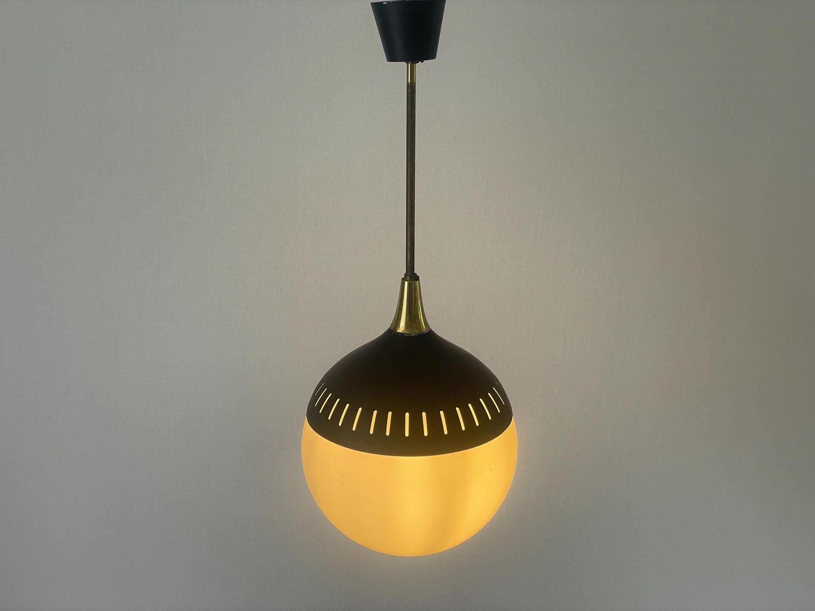 photo for sale Black Metal And Glass Pendant Lamp, In Style Of Stilnovo, 1960s, Italy