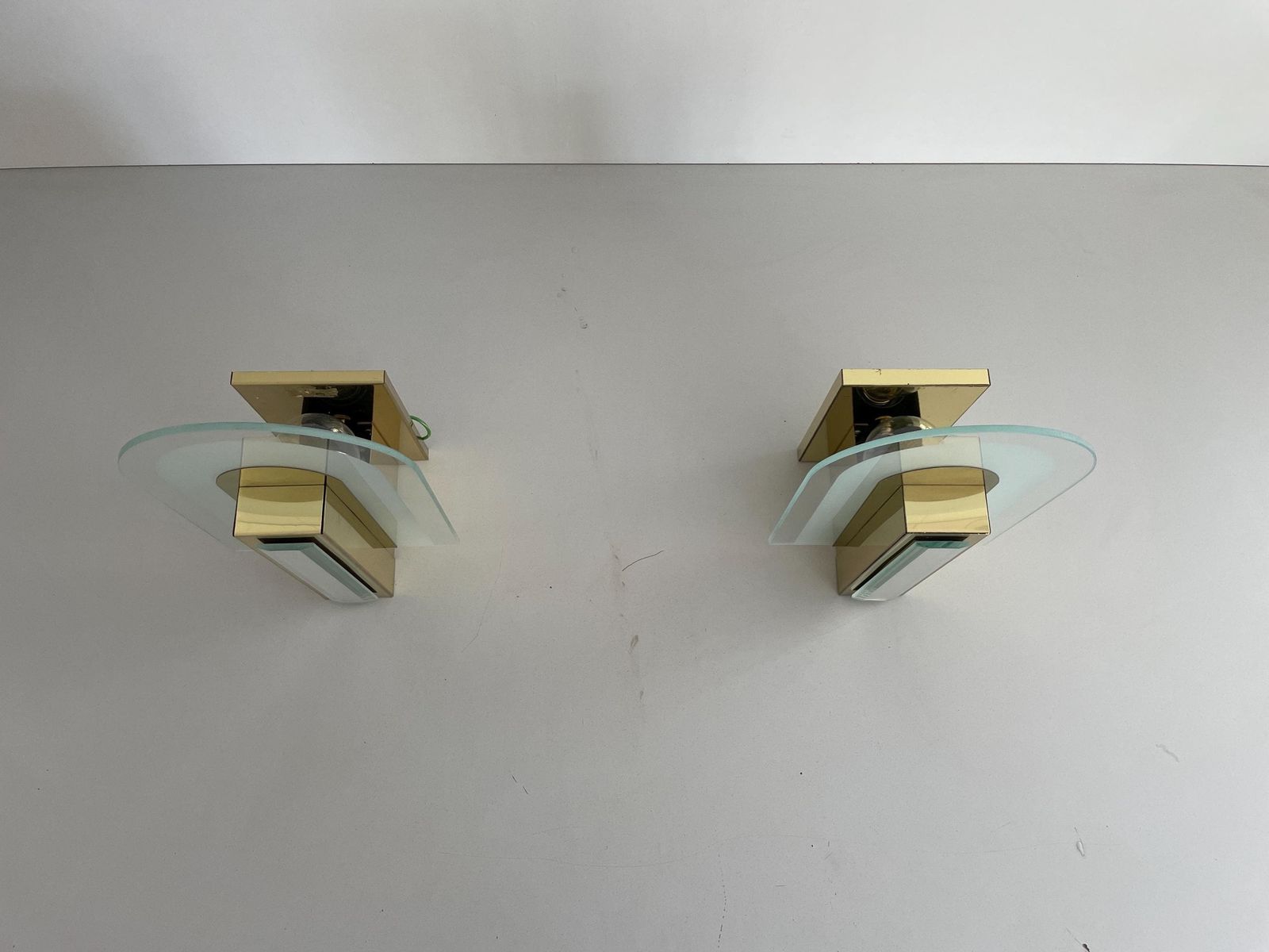 Rare Beautiful Brass & Glass Pair Of Sconces, 1970s, Germany photo 1289.0