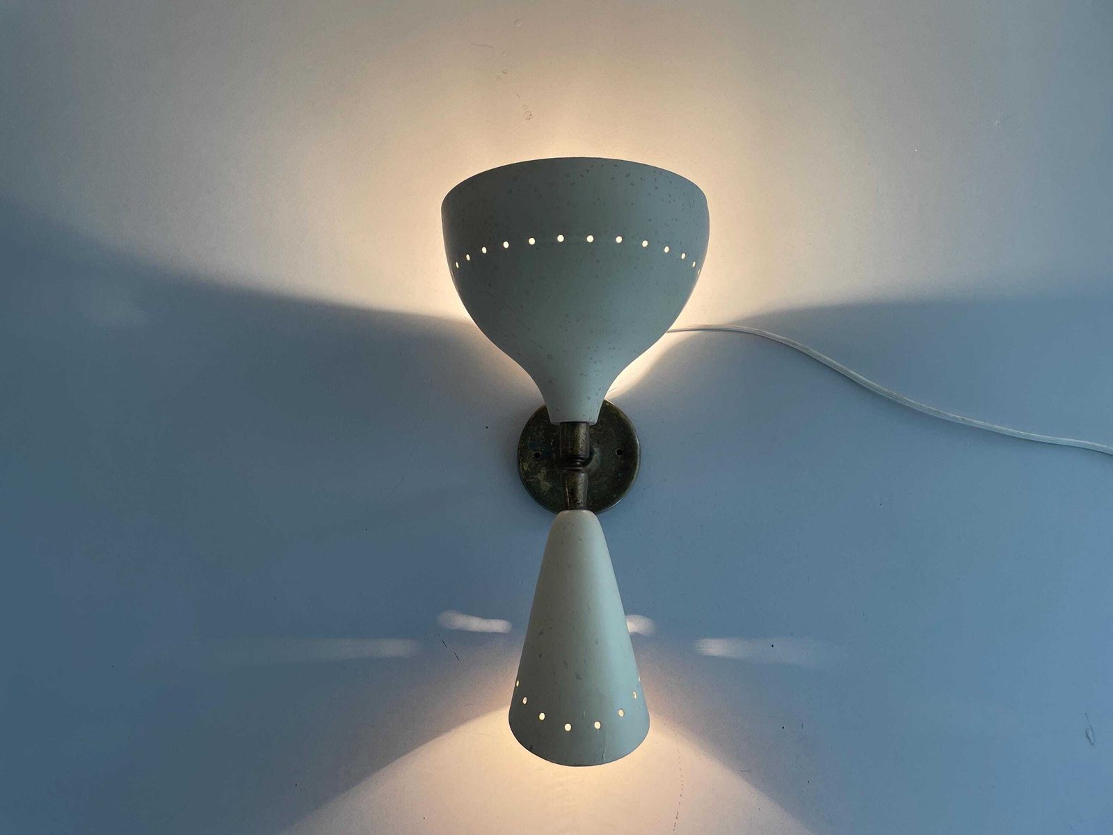 Exclusive Italian 2 Head Brass Wall Lamp By Lumen, 1950s, Italy photo Lighting