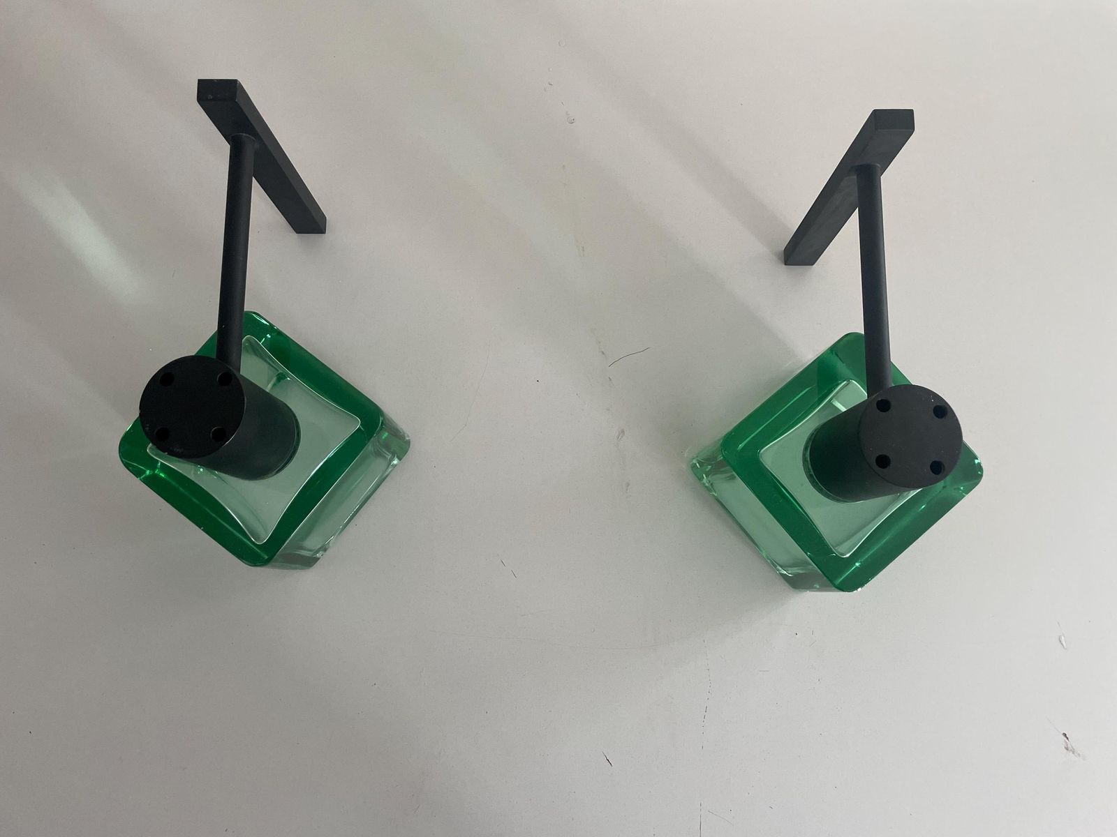 Exclusive Green Glass And Metal Pair Of Wall Lamps By Seguso, 1950s, Italy photo for sale