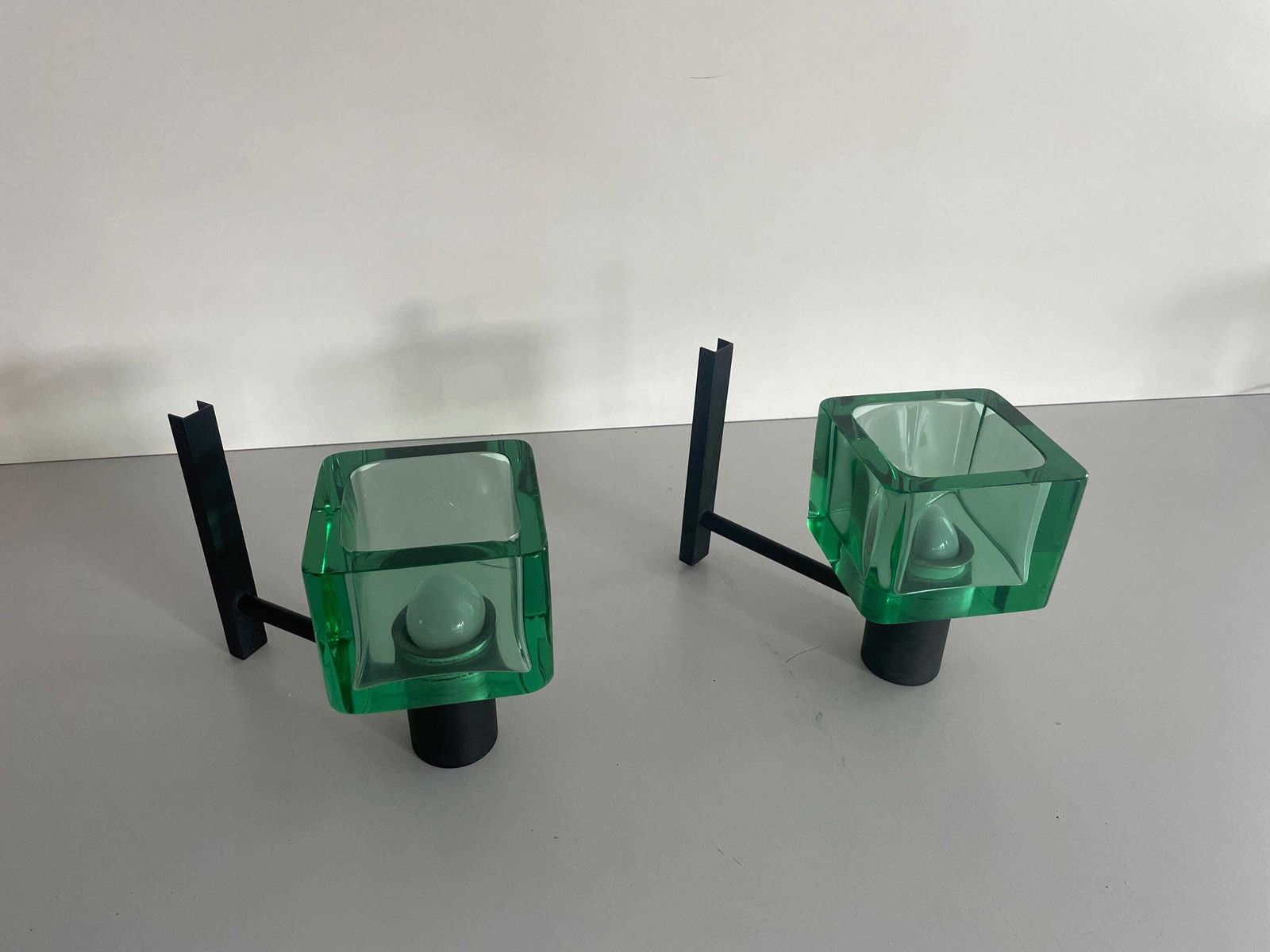 Exclusive Green Glass And Metal Pair Of Wall Lamps By Seguso, 1950s, Italy photo Lighting