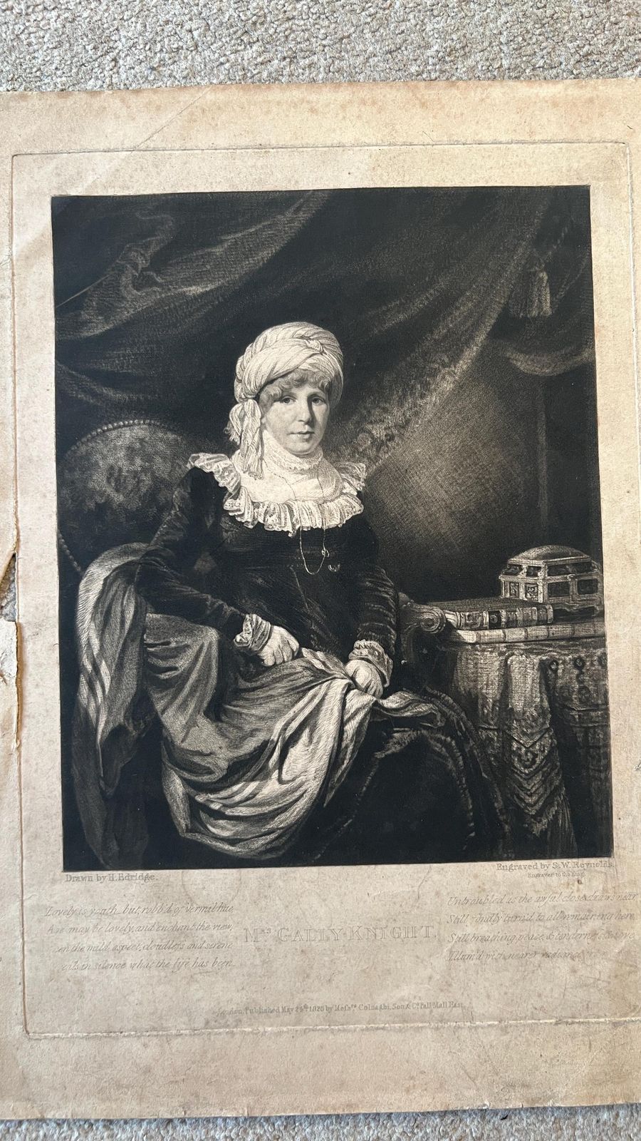 Elegant Georgian Mezzotint Portrait Of Selina Gally Knight By Samuel William Reynolds After Henry Edridge, 1826 photo furniture
